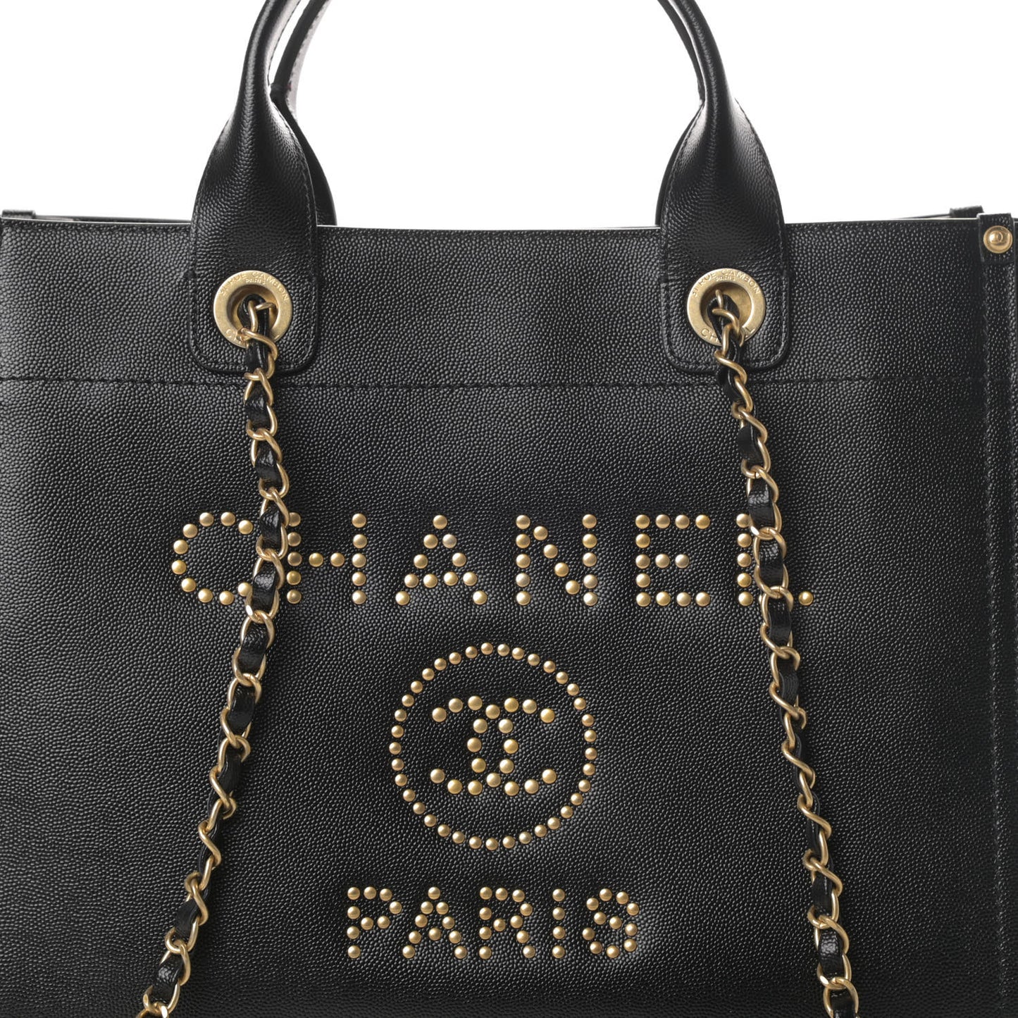 Caviar Small Studded Deauville Tote Black