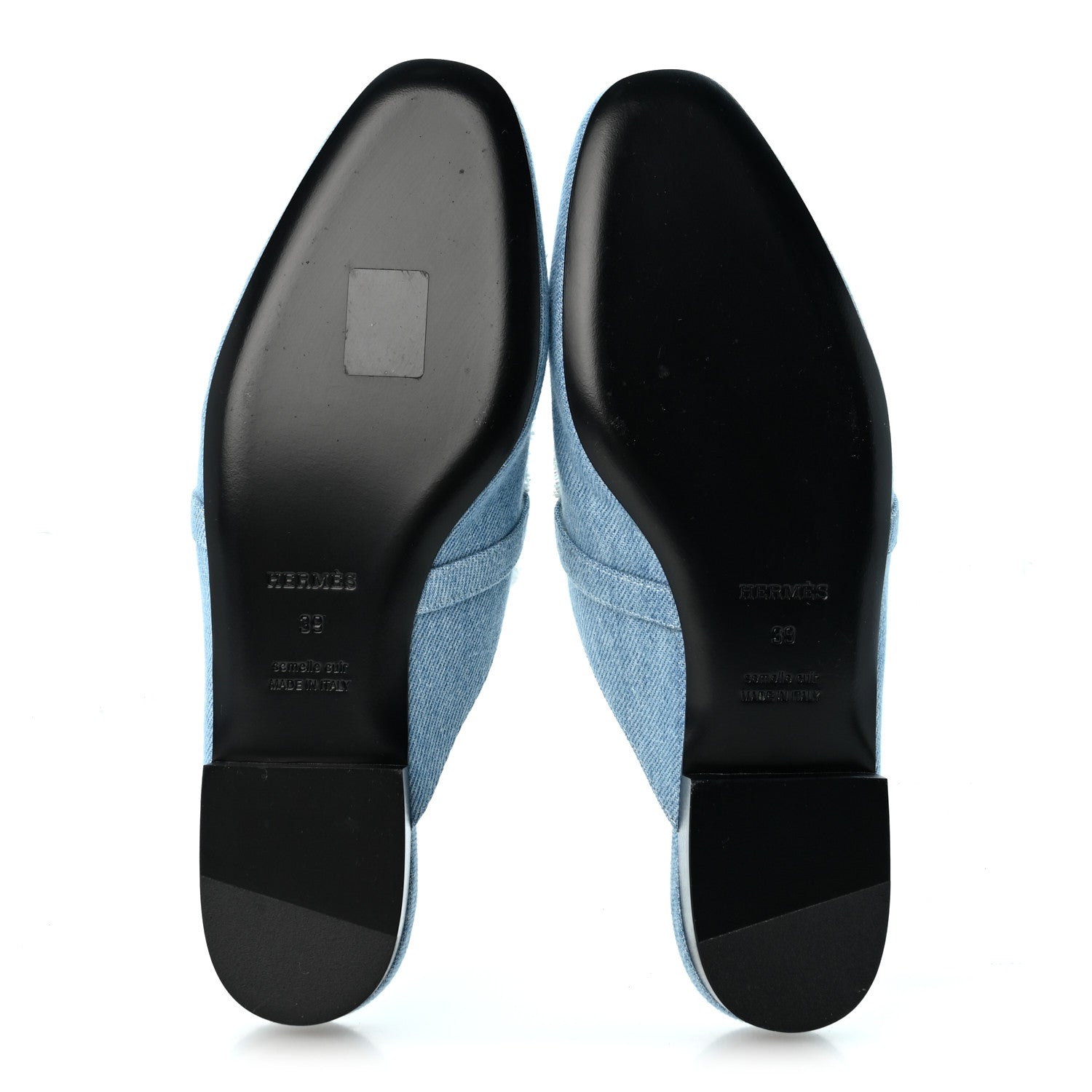 Hermes Denim Fringed Oz Mules 39 Bleu Clair 6 of 11