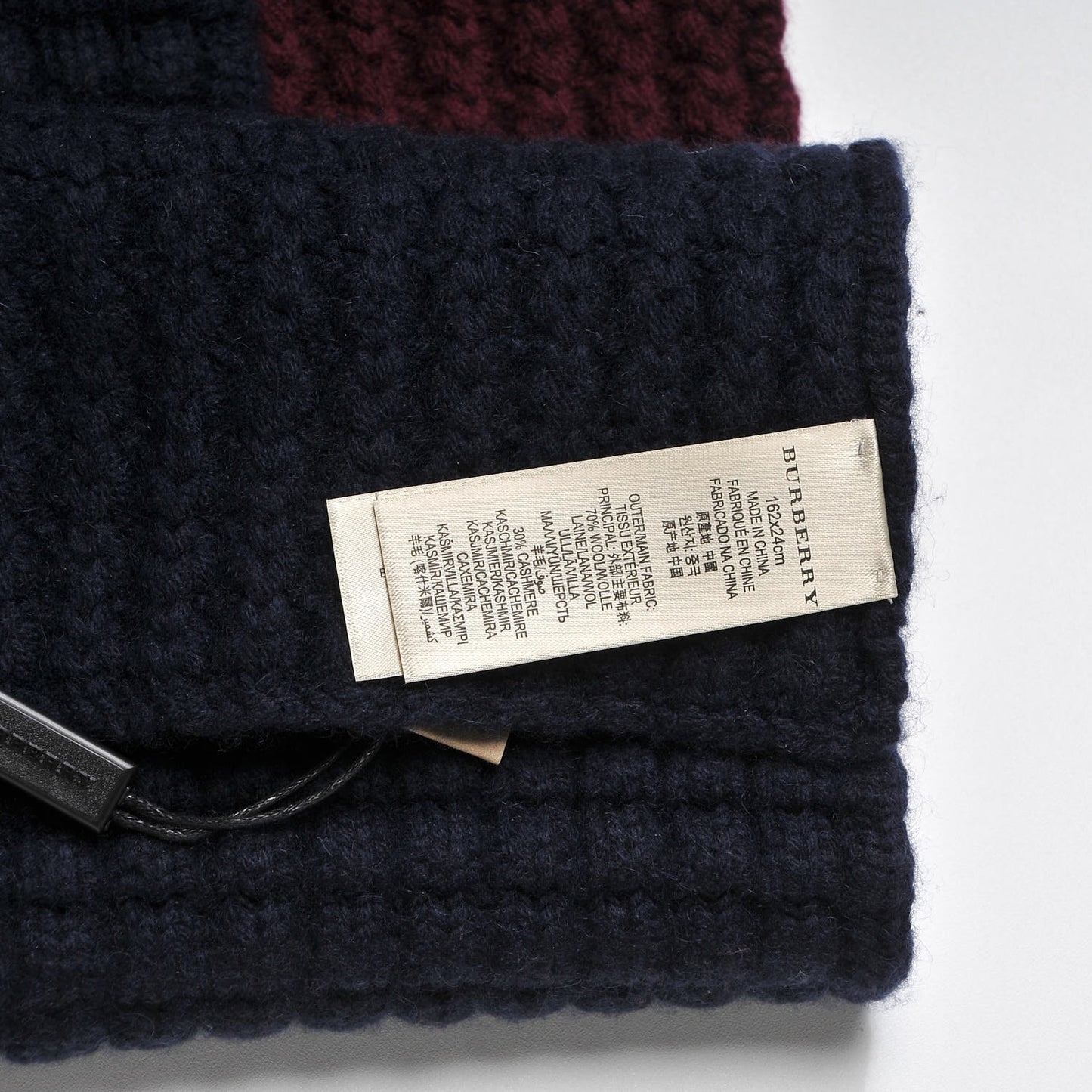 Wool Cashmere M Waffle Stripe Scarf Deep Claret Navy