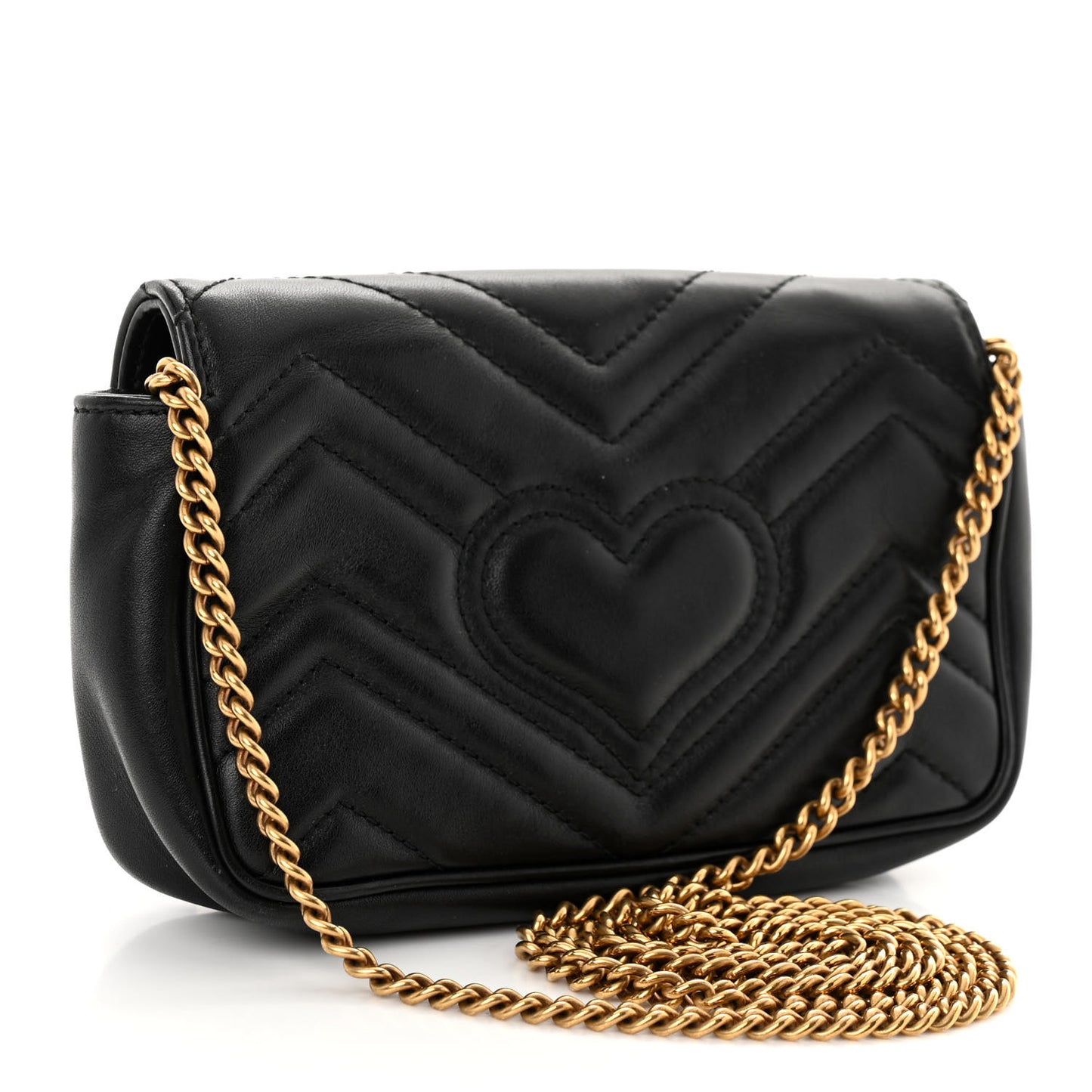 Calfskin Matelasse Super Mini GG Marmont Shoulder Bag Black