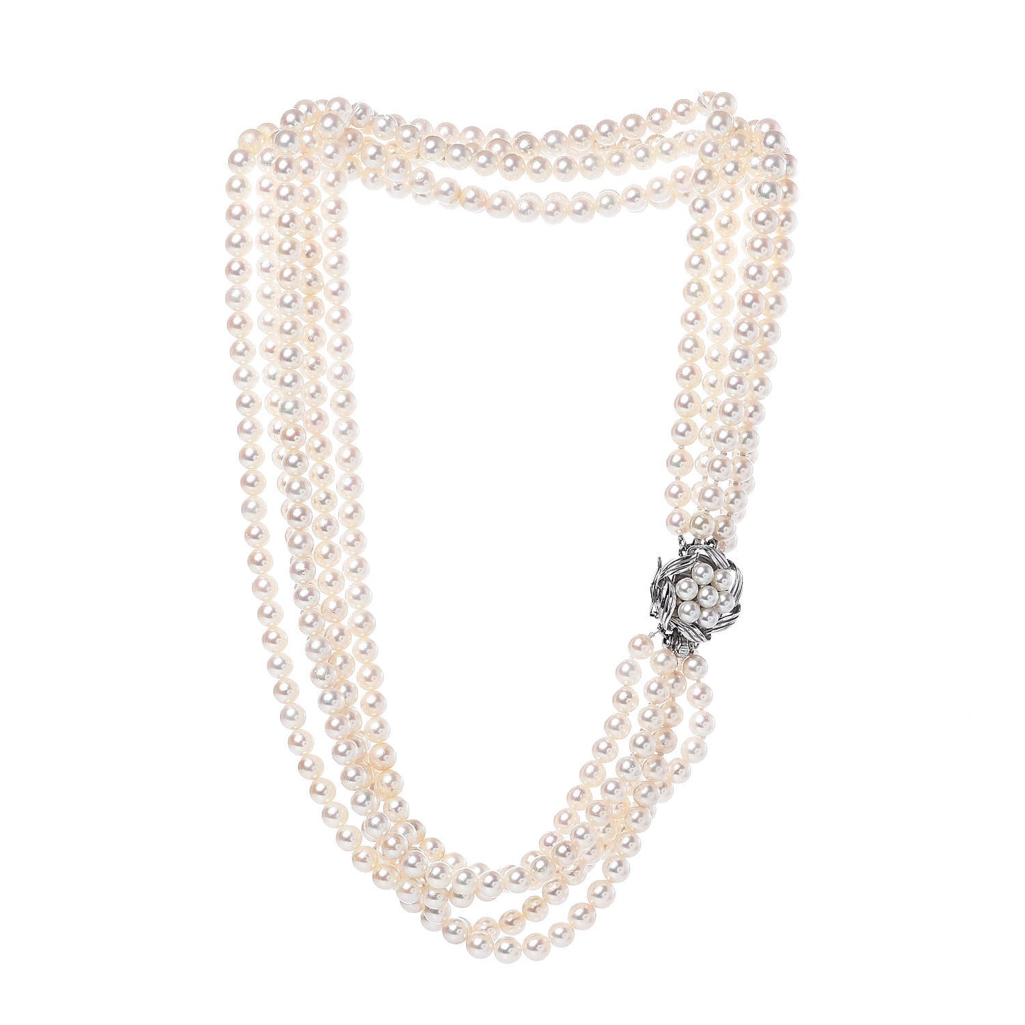 14K White Gold Akoya Pearl 4.5-6mm Five Strand Necklace