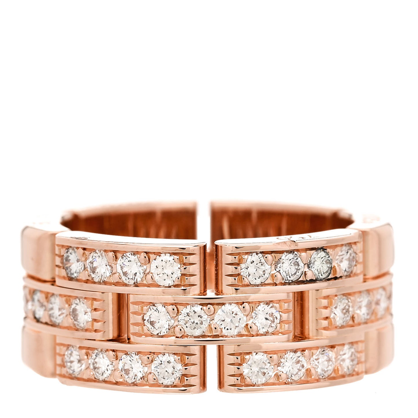18K Pink Gold Diamond Maillon Panthere 3 Half Rows Paved Ring 50 5.25