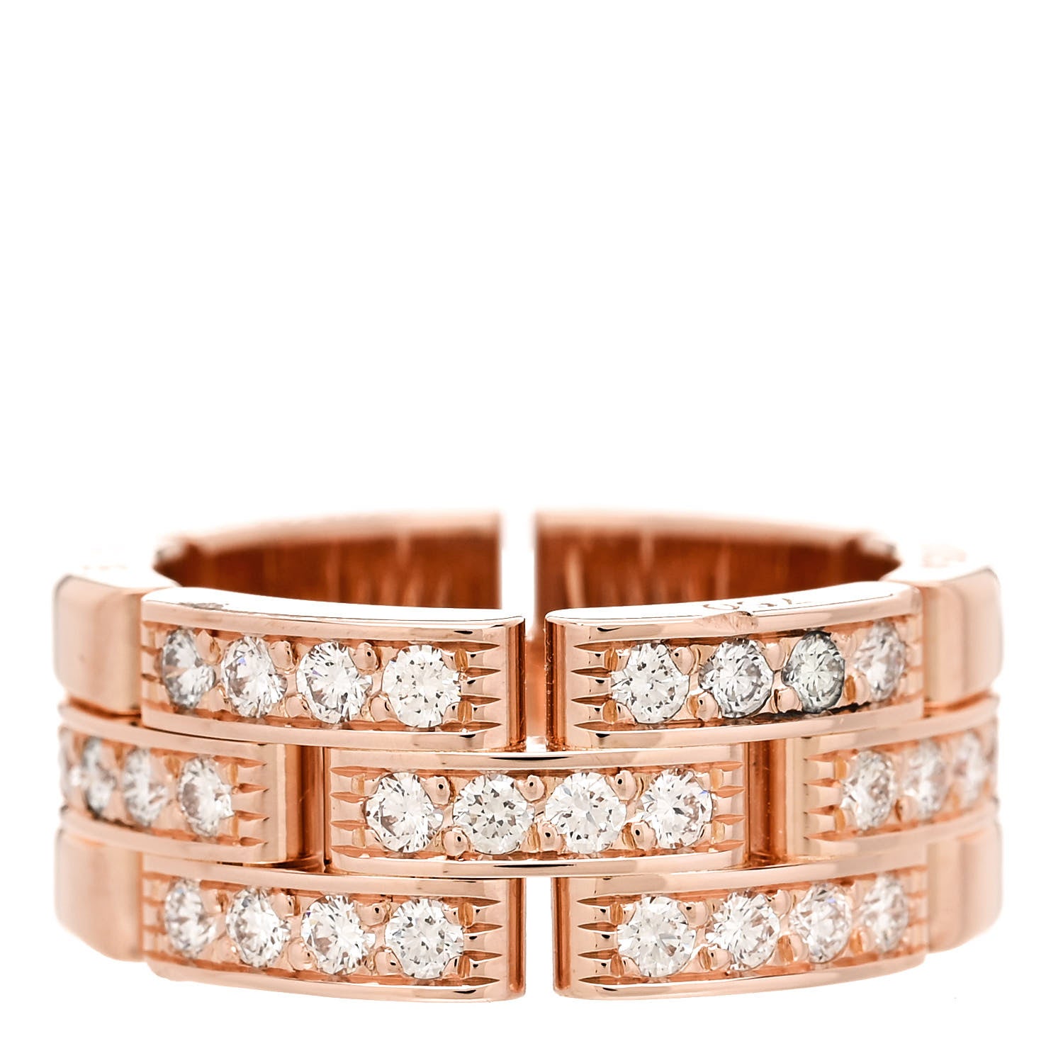 Cartier 18K Pink Gold Diamond Maillon Panthere 3 Half Rows Paved Ring 50 5.25 1 of 5
