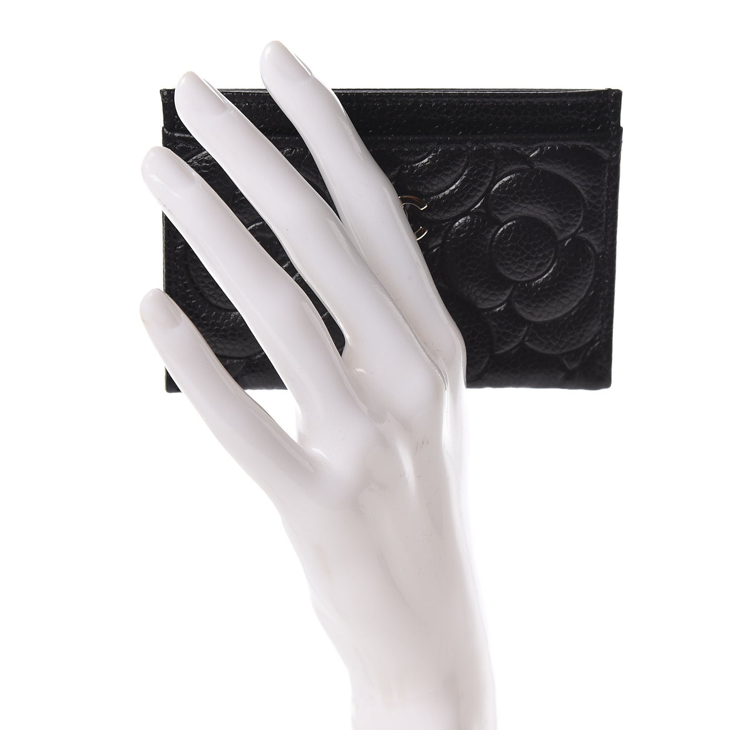 Caviar Camellia Embossed Card Holder Black