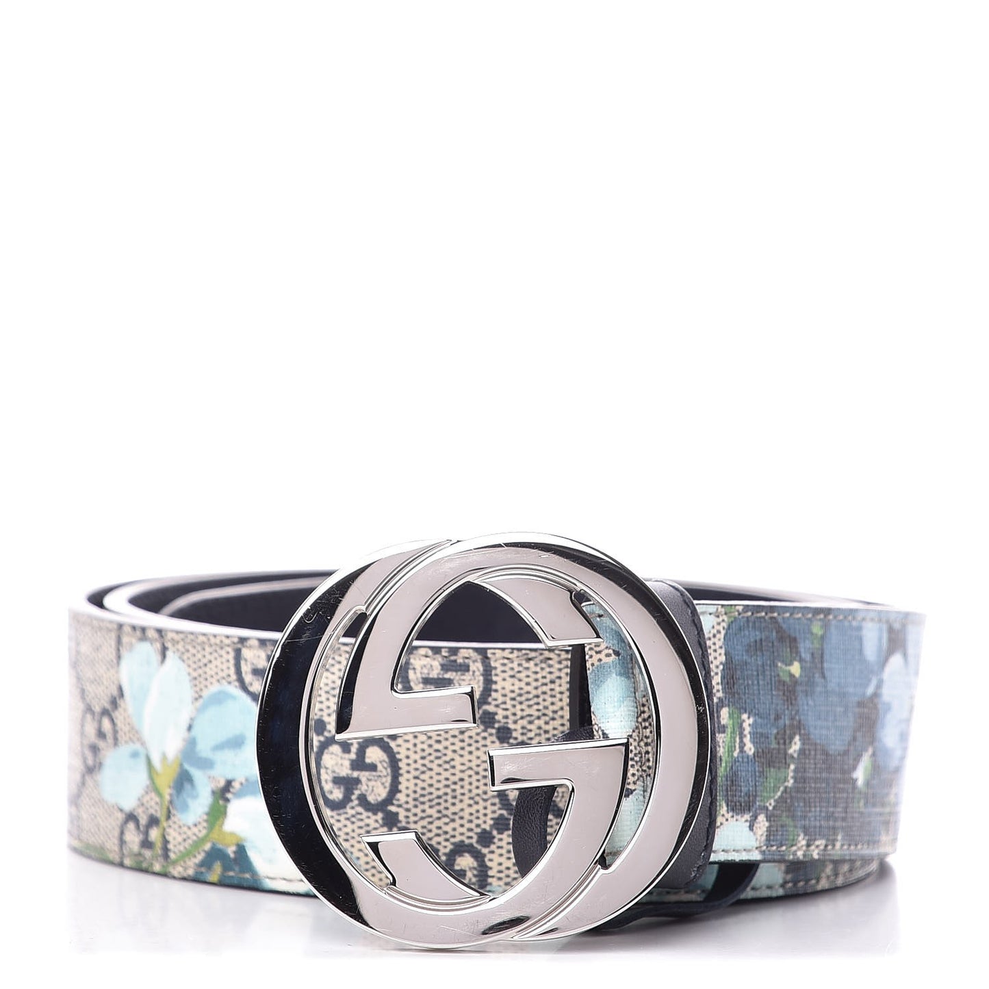 GG Supreme Monogram Blooms Interlocking G Belt 100 40 Beige Blue Navy