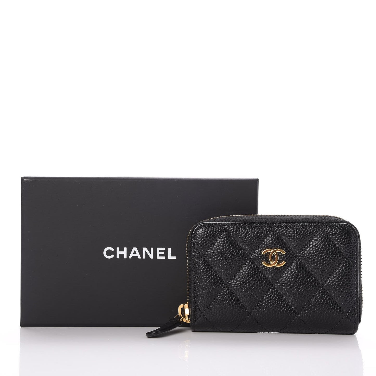 Caviar Quilted Zip Coin Purse Black