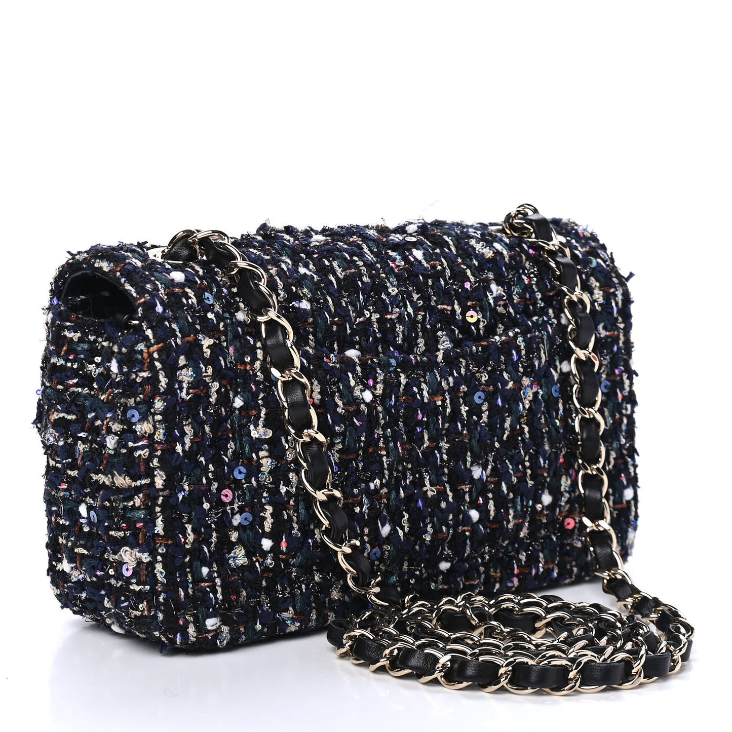 Glittered Tweed Quilted Mini Rectangular Flap Navy Blue Mulitcolor
