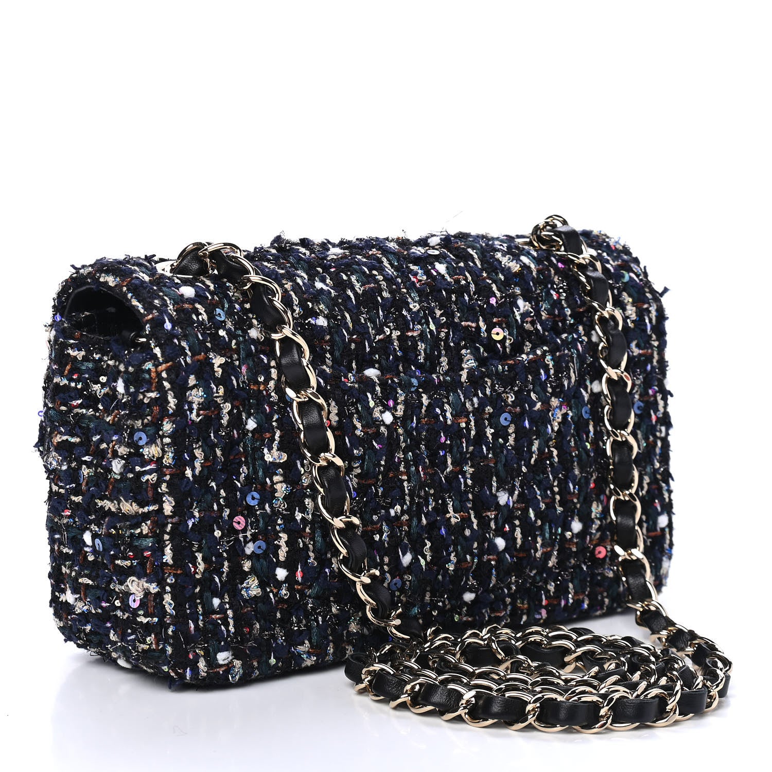 Chanel Glittered Tweed Quilted Mini Rectangular Flap Navy Blue Mulitcolor 2 of 4