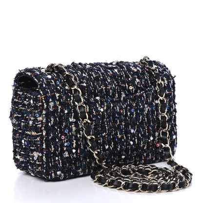 Chanel Glittered Tweed Quilted Mini Rectangular Flap Navy Blue Mulitcolor 2 of 4