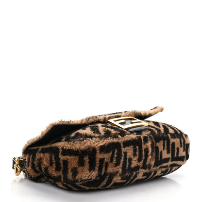 Fendi Shearling Vitello Dolce Macro FF 1974 Large Baguette Tobacco Black 3 of 8