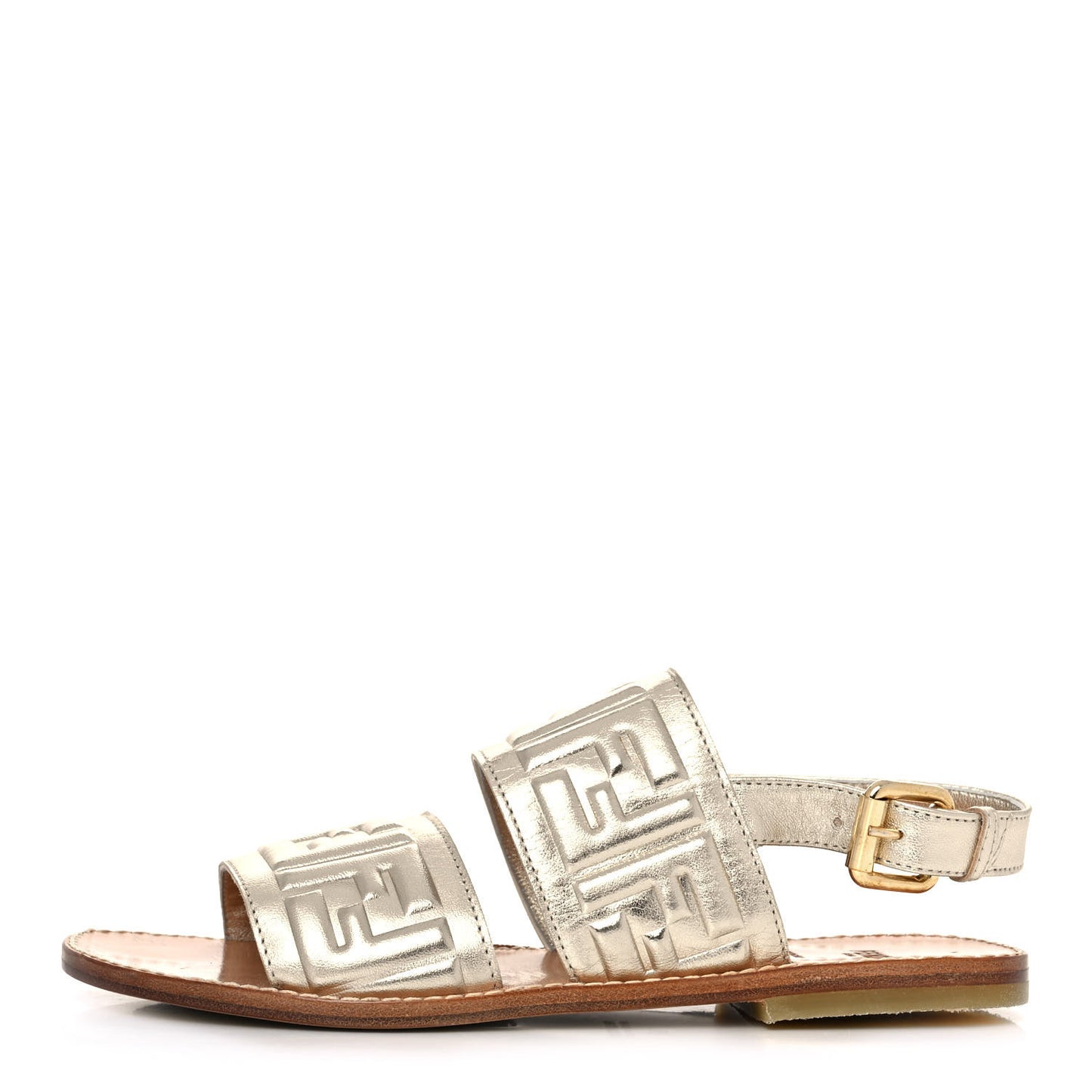 Metallic Nappa FF Embossed Slingback Slide Sandals 36 Gold