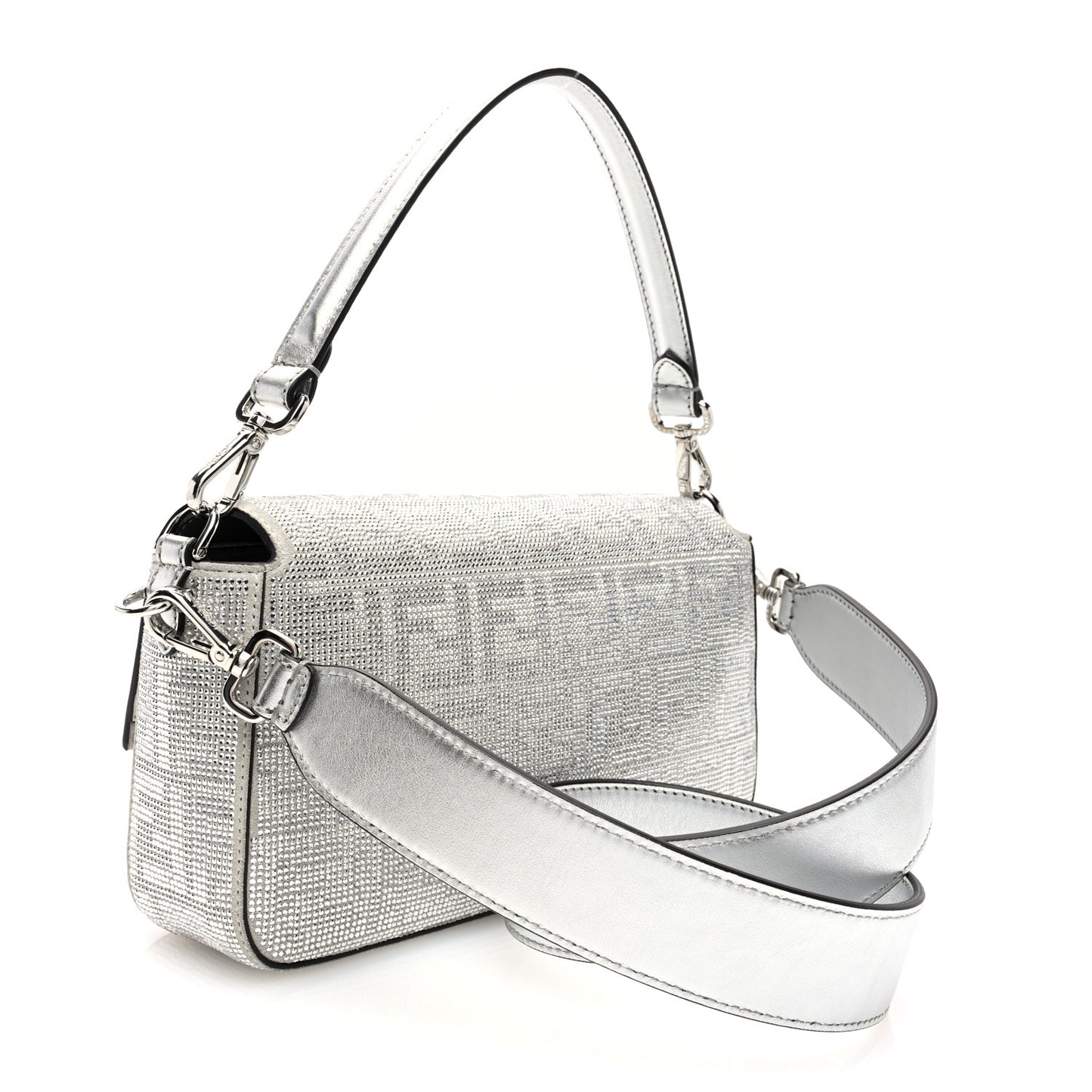 Crystal Vitello Laminato FF Medium Baguette Crystal Argento