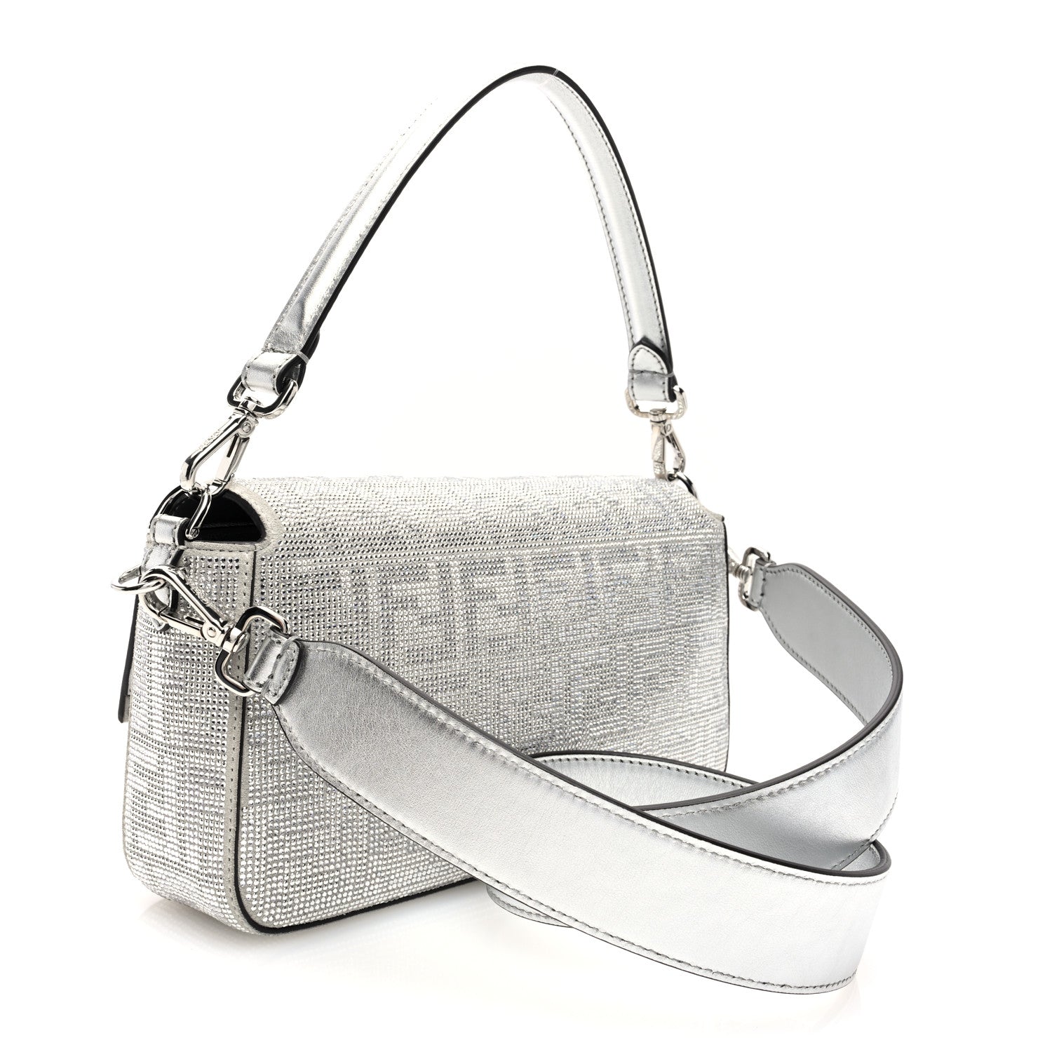 Fendi Crystal Vitello Laminato FF Medium Baguette Crystal Argento 3 of 9