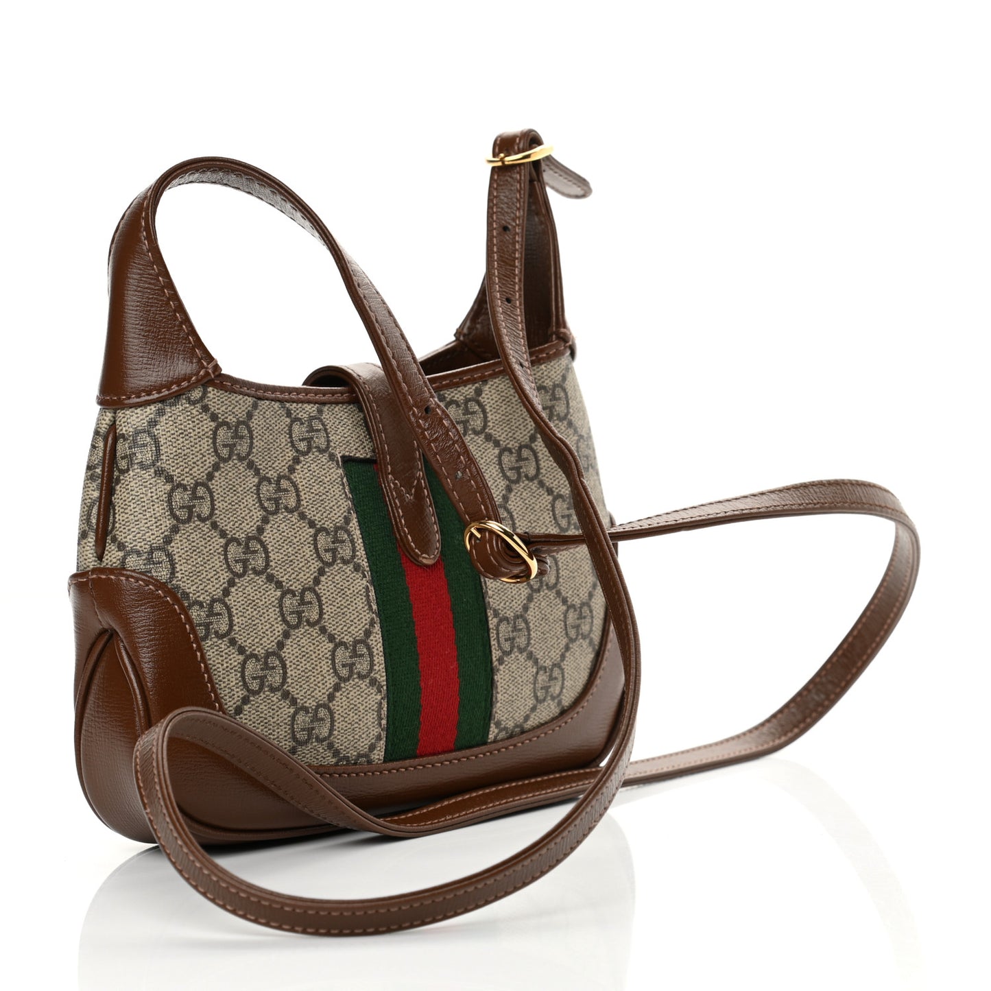 GG Supreme Monogram Azalea Calfskin Web Mini Jackie 1961 Hobo Beige Ebony Brown Sugar