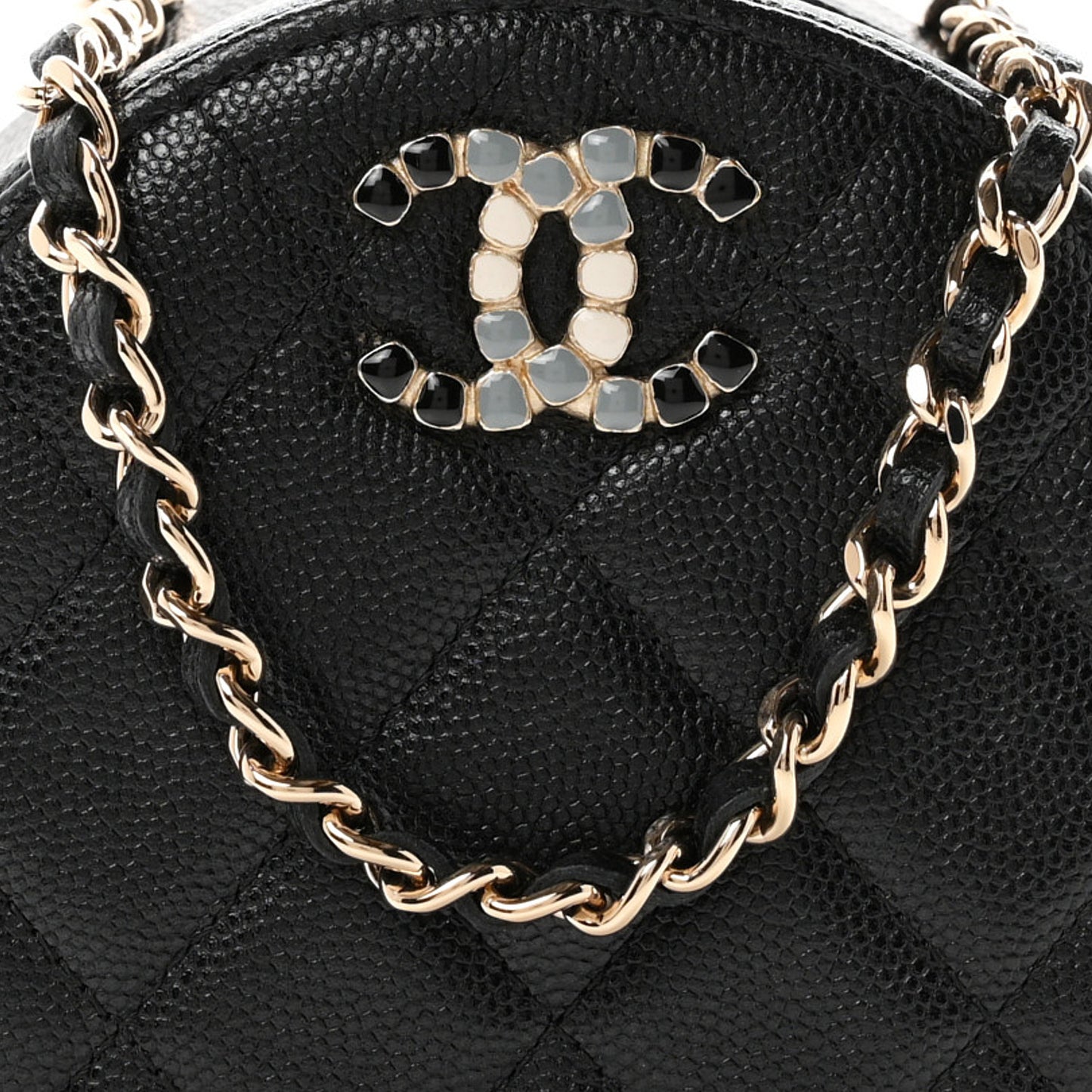 Caviar Quilted Gripoix CC Round Clutch With Chain Black