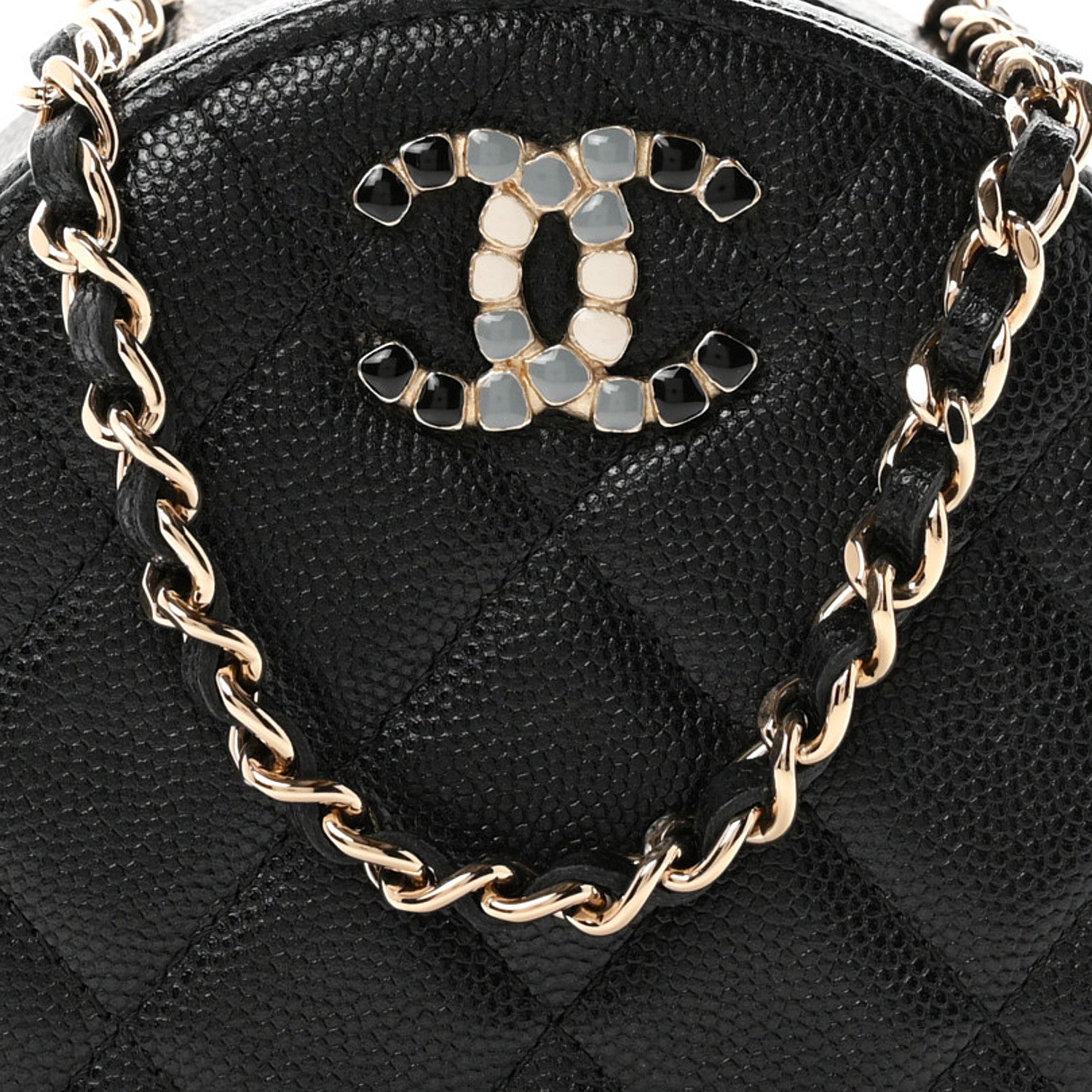 Chanel Caviar Quilted Gripoix CC Round Clutch With Chain Black 7 of 10
