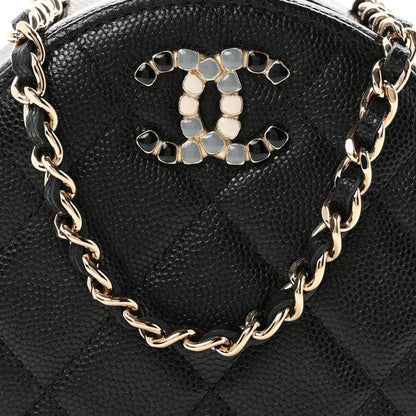 Chanel Caviar Quilted Gripoix CC Round Clutch With Chain Black 7 of 10