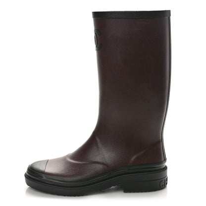 Chanel Caoutchouk CC High Boots 37 Burgundy Black 1 of 10