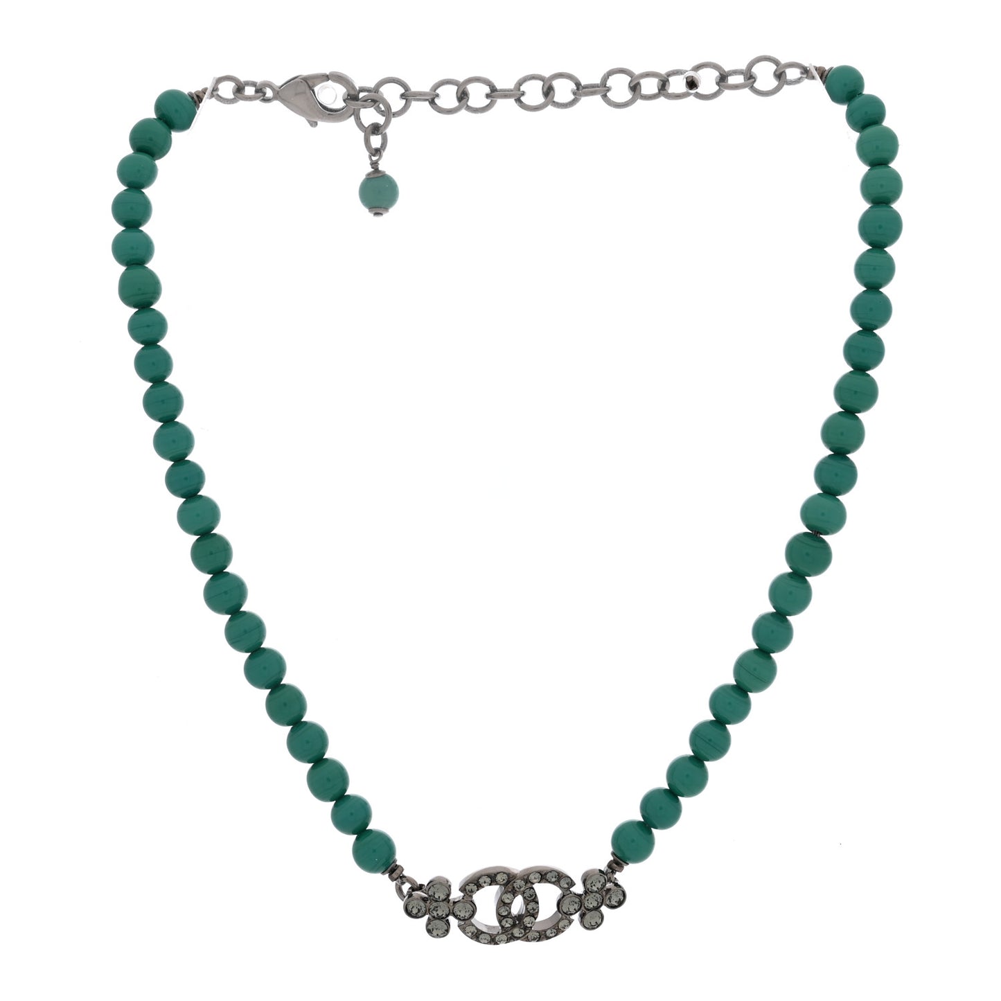 Crystal Bead CC Choker Necklace Turquoise Ruthenium