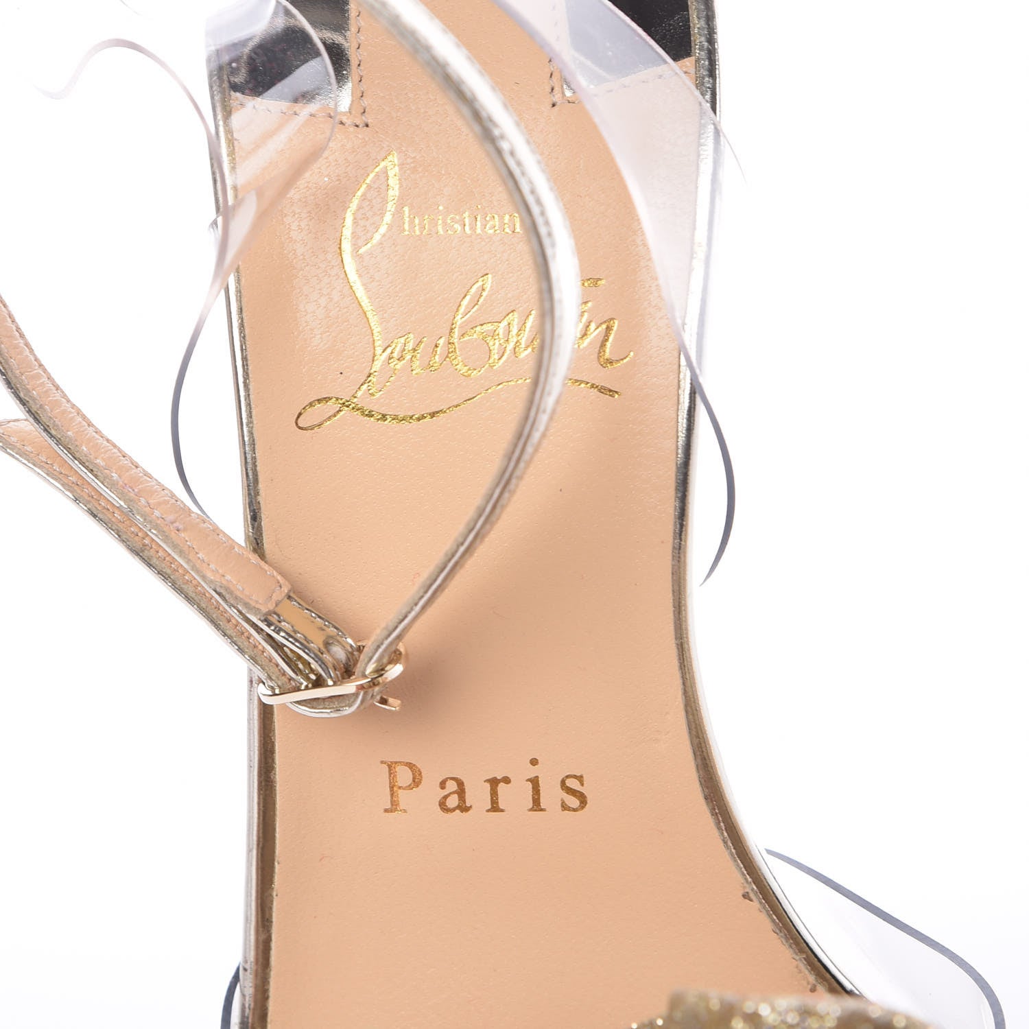 Christian Louboutin Metallic Calfskin Glitter Tonic PVC Fossiliza 100 Sandals 36 Version Light Gold 7 of 7