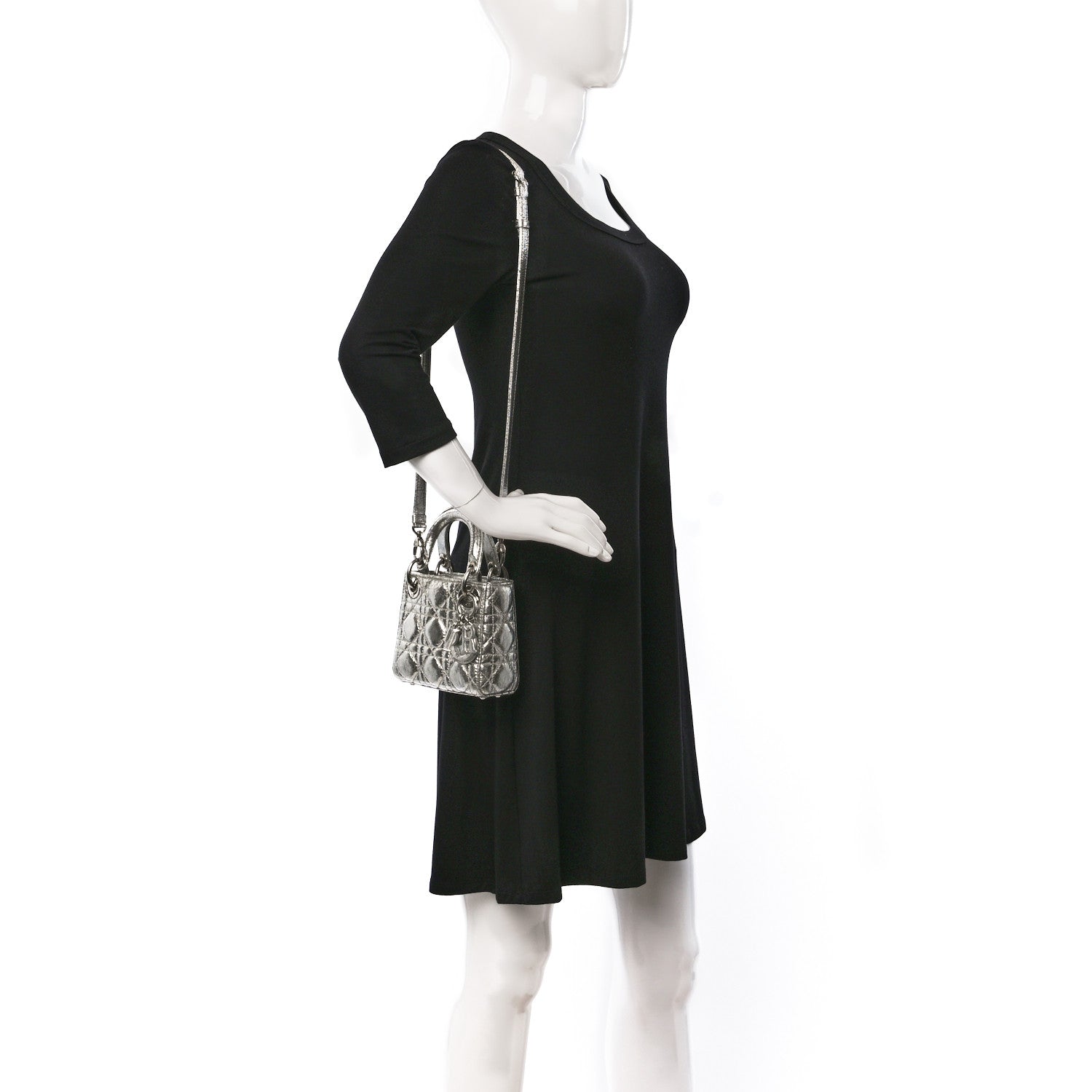 Christian Dior Metallic Crinkled Calfskin Cannage Micro Lady Dior Silver 2 of 12