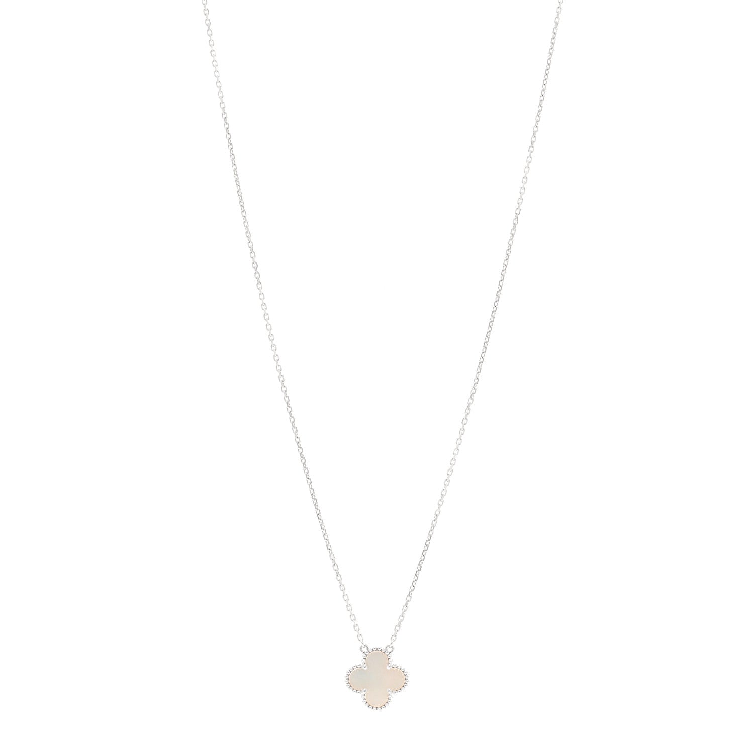 Van Cleef & Arpels 18K White Gold Mother Of Pearl Vintage Alhambra Pendant Necklace 1 of 4