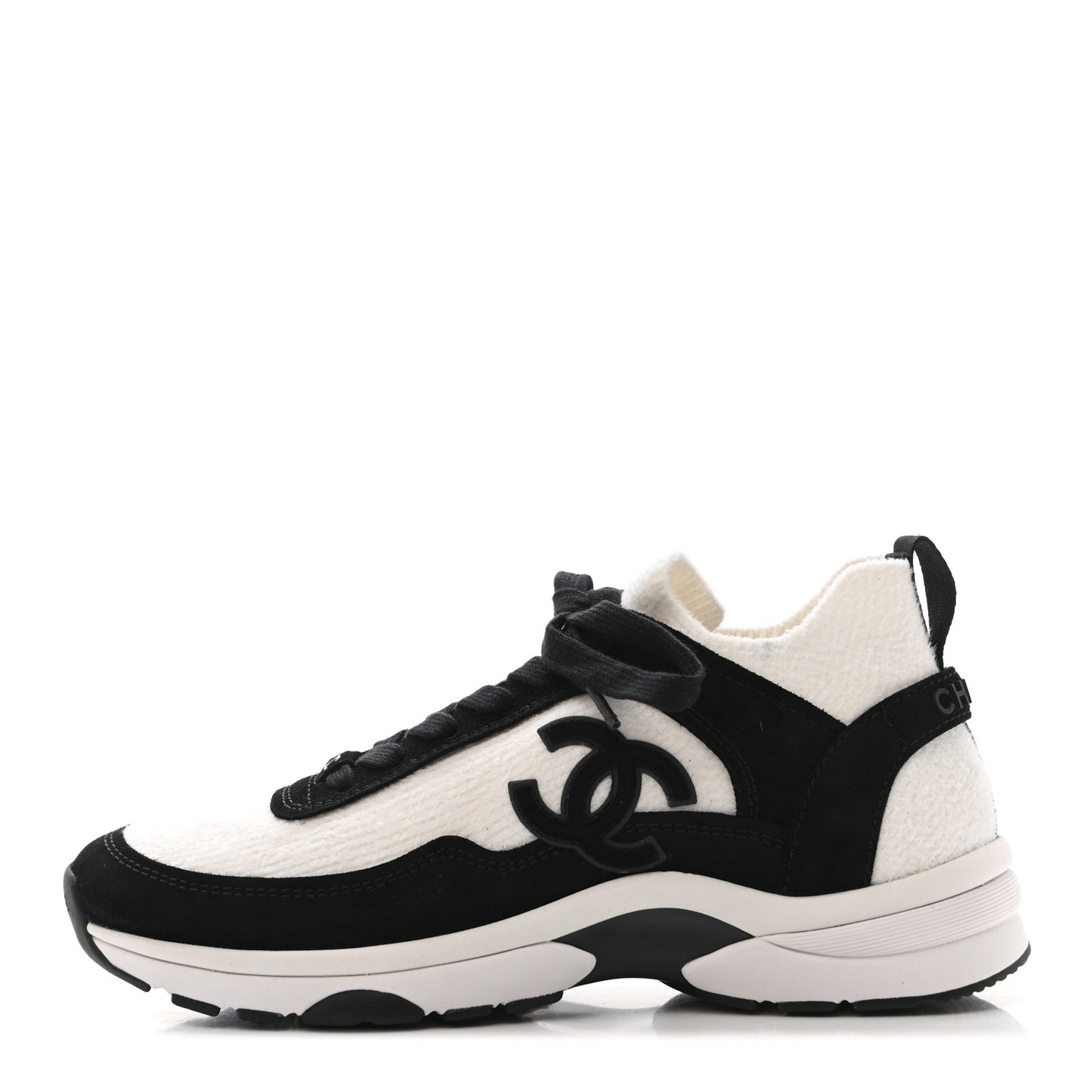Fabric Suede Calfskin CC Sneakers 37 White Black