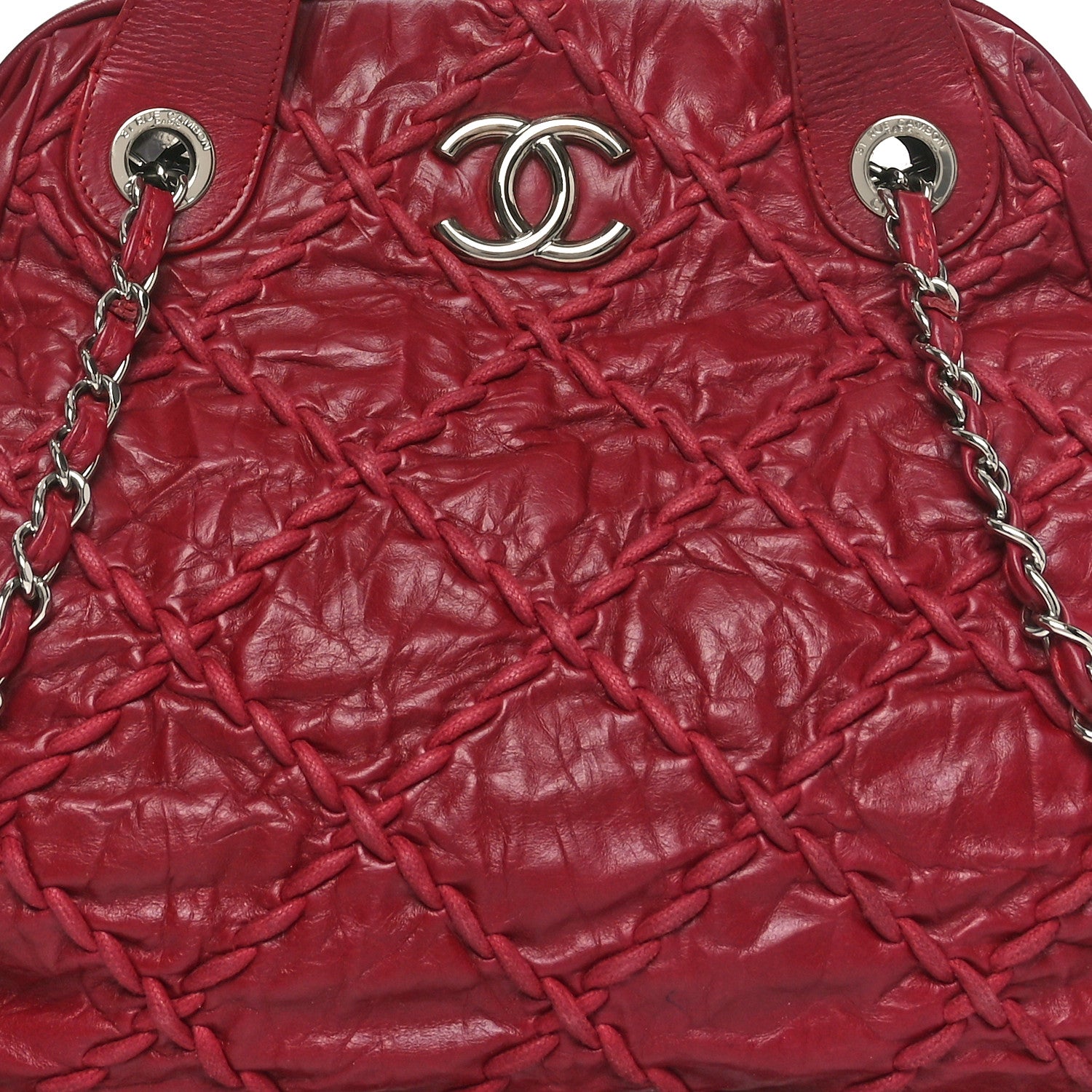 Chanel Calfskin Ultra Stitch Large Bowler Red 8 of 10