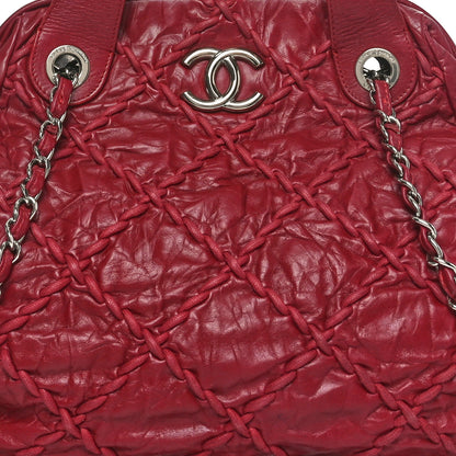Chanel Calfskin Ultra Stitch Large Bowler Red 8 of 10