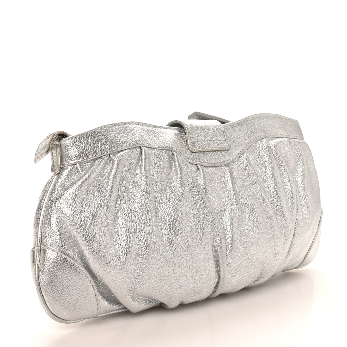 Metallic Calfskin Small Gancini Clutch Silver