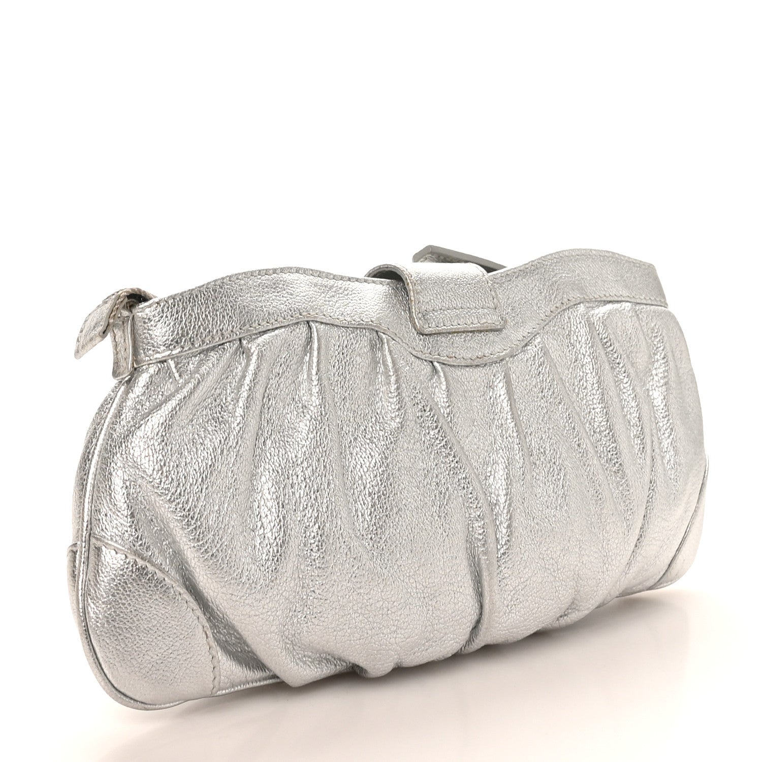 Salvatore Ferragamo Metallic Calfskin Small Gancini Clutch Silver 4 of 16
