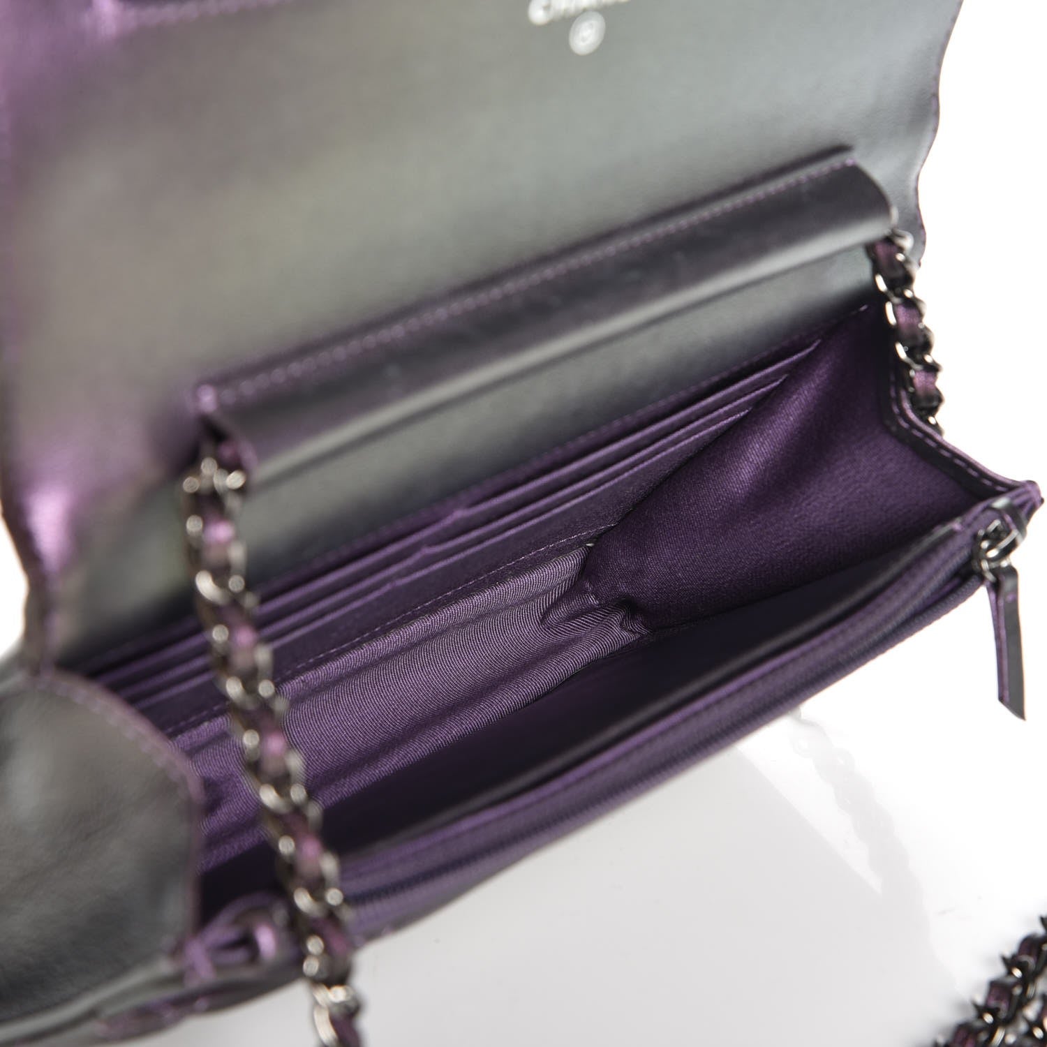 Chanel Iridescent Lambskin Quilted Wallet On Chain WOC Purple 5 of 8