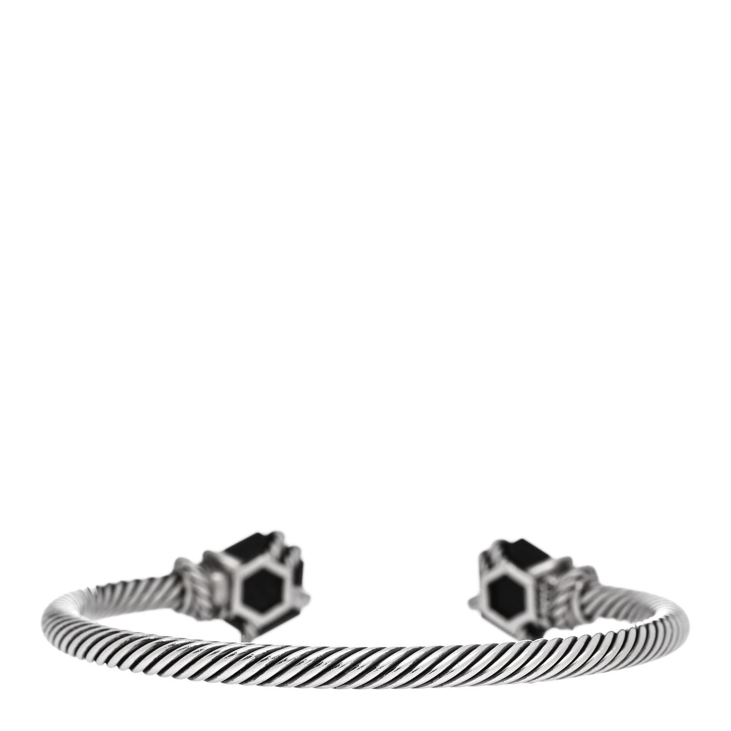 Sterling Silver Diamond Black Onyx 4mm Cable Wrap Bracelet