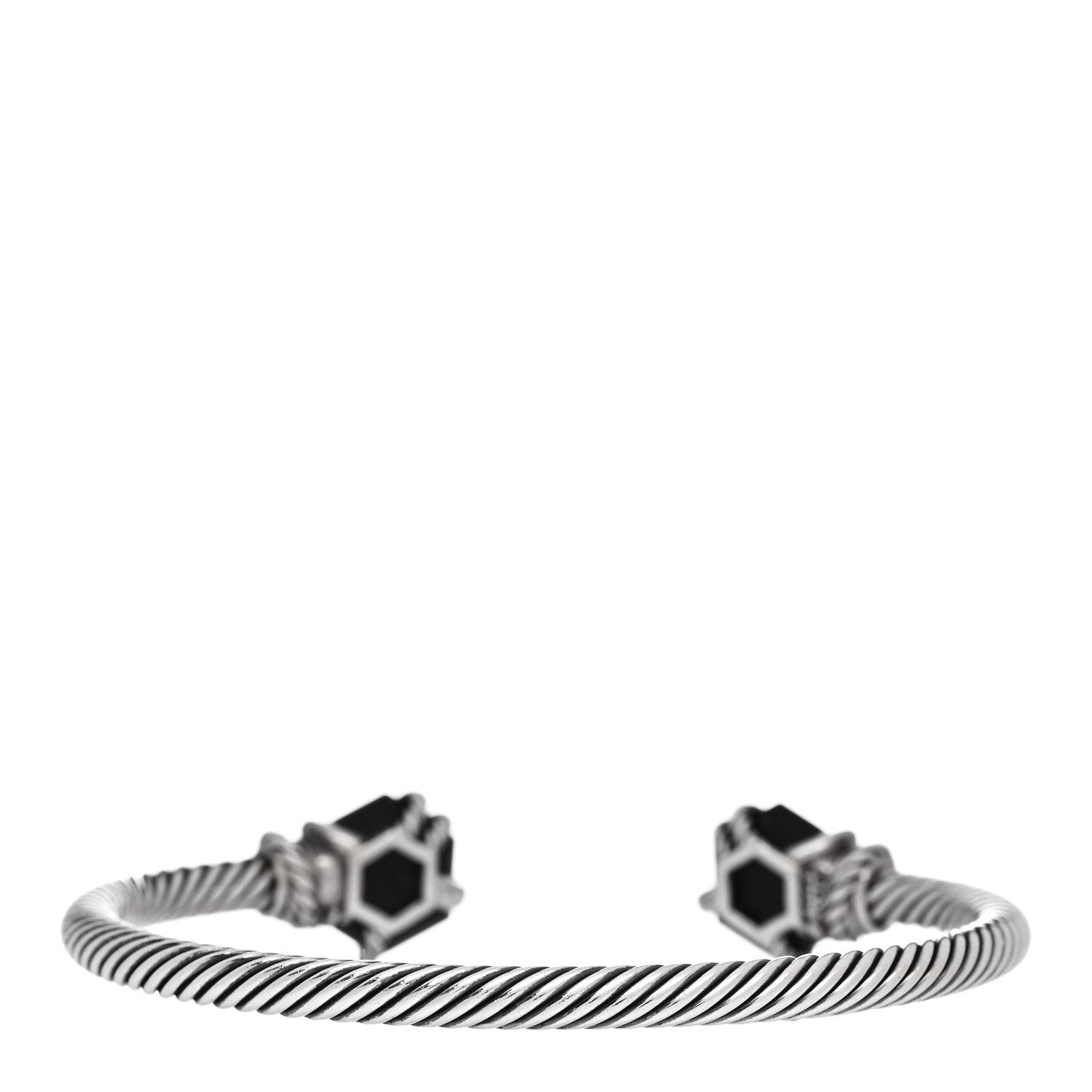 David Yurman Sterling Silver Diamond Black Onyx 4mm Cable Wrap Bracelet 2 of 3