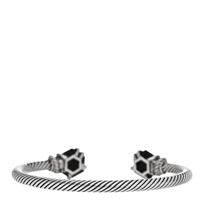 David Yurman Sterling Silver Diamond Black Onyx 4mm Cable Wrap Bracelet 2 of 3