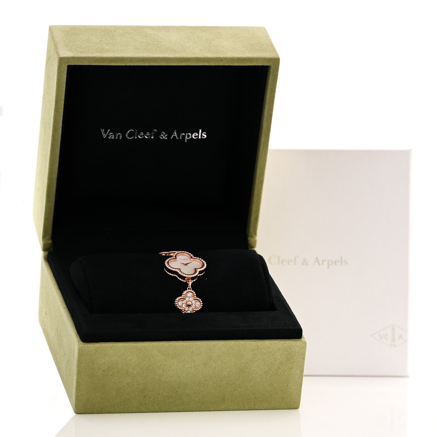 18K Rose Gold Diamond Mother of Pearl 23mm Alhambra Guilloche Quartz Watch