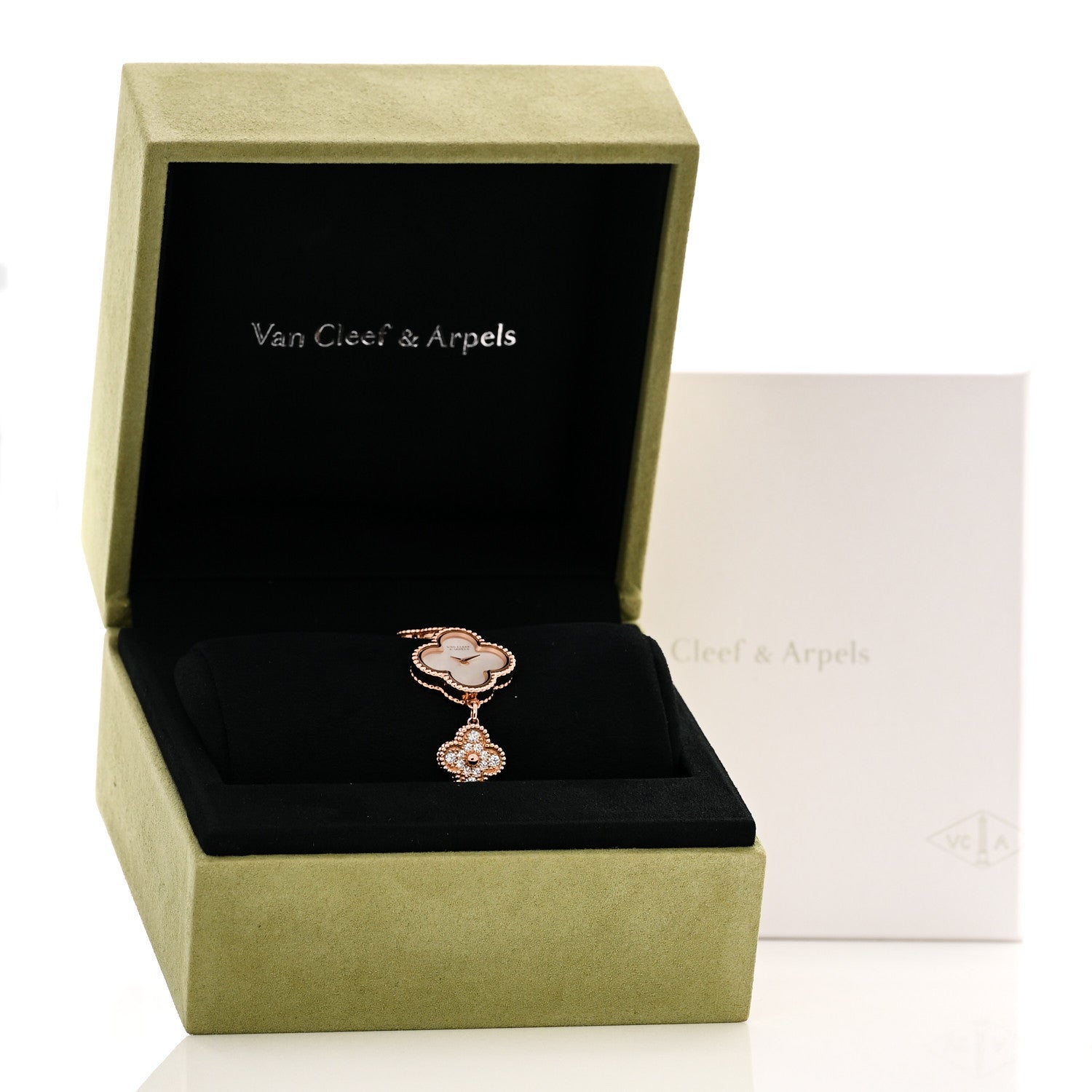 Van Cleef & Arpels 18K Rose Gold Diamond Mother of Pearl 23mm Alhambra Guilloche Quartz Watch 5 of 5