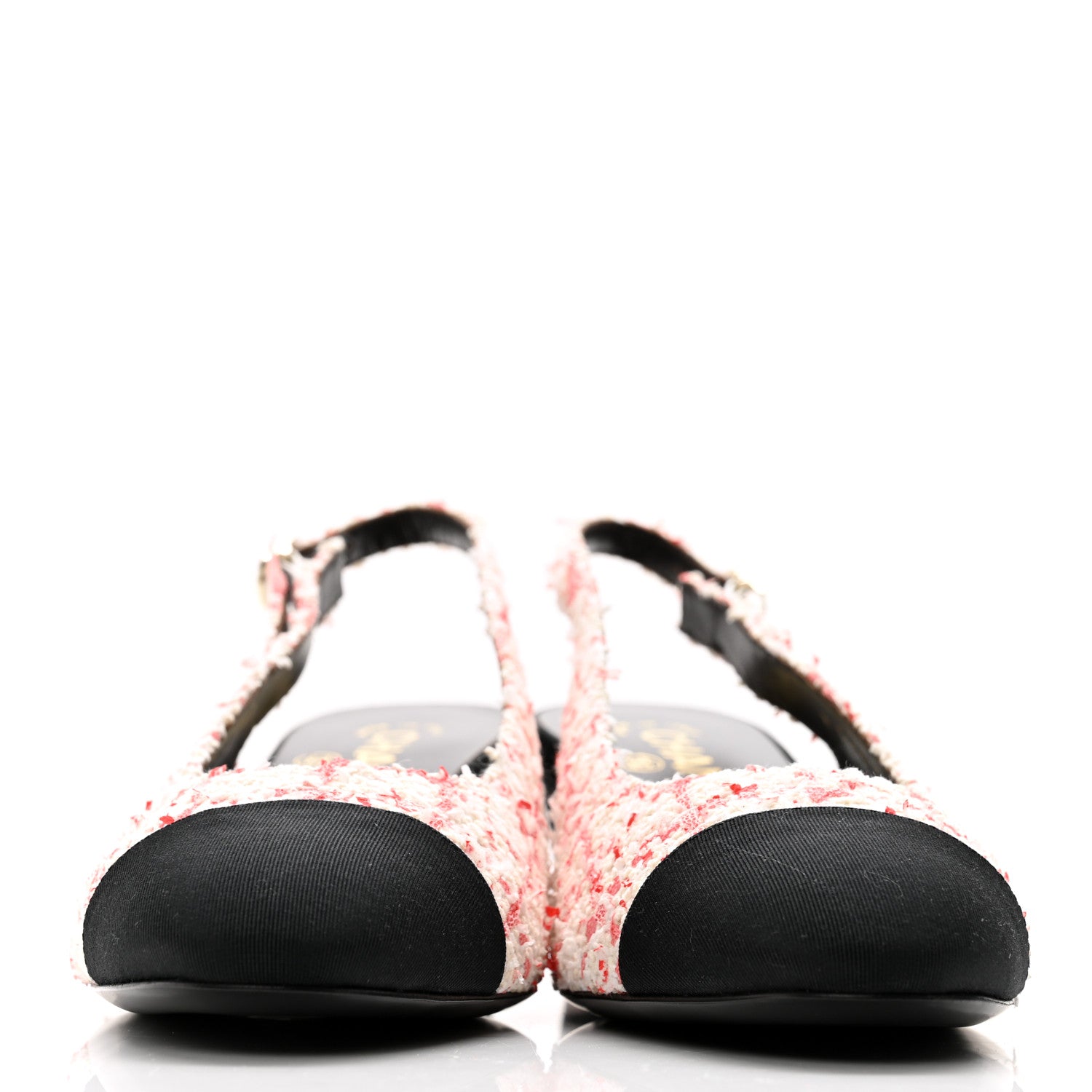 Chanel Glittered Tweed Grosgrain Cap Toe Slingback Pumps 38.5 Ecru Pink Red Black 2 of 11