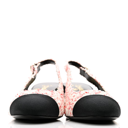 Chanel Glittered Tweed Grosgrain Cap Toe Slingback Pumps 38.5 Ecru Pink Red Black 2 of 11
