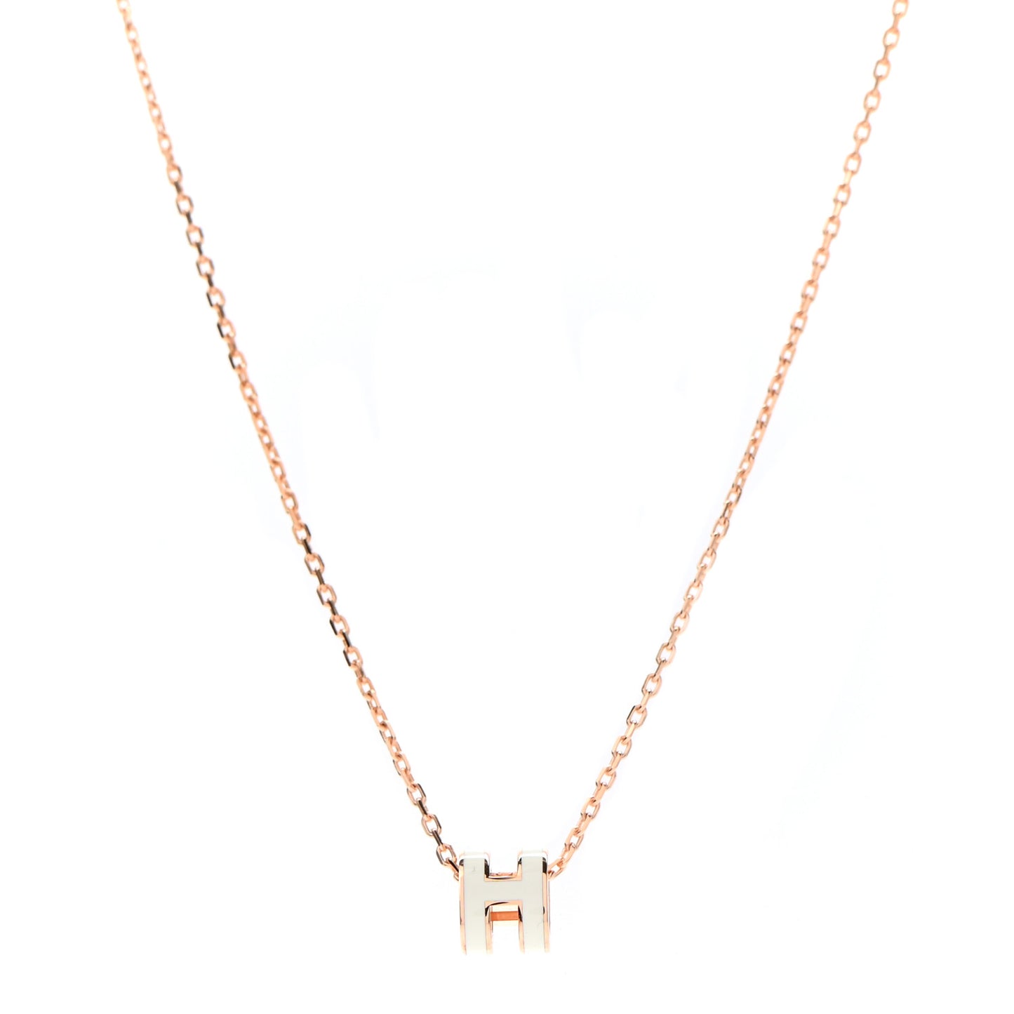 Lacquered Rose Gold Mini Pop H Pendant Necklace White
