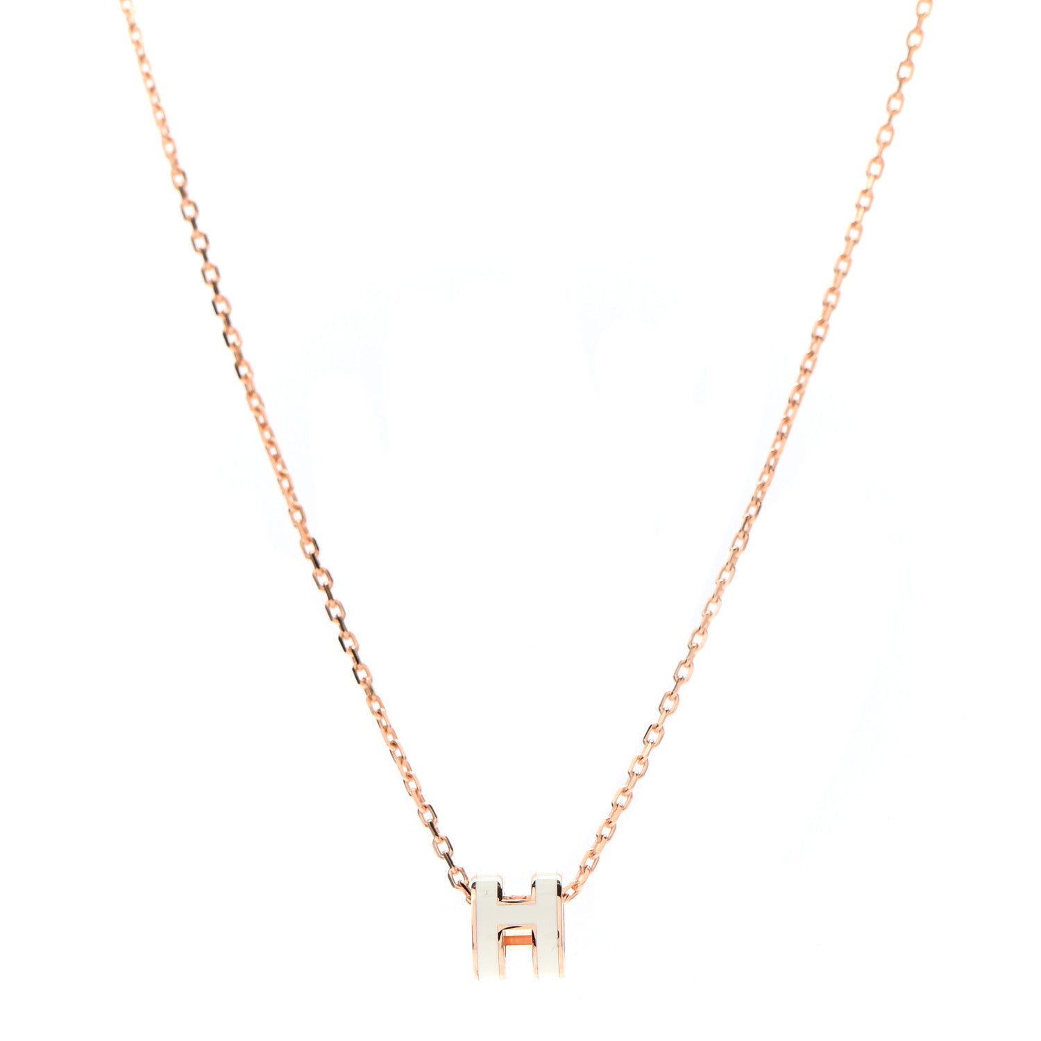 Hermes Lacquered Rose Gold Mini Pop H Pendant Necklace White 1 of 6