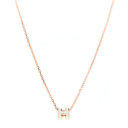 Hermes Lacquered Rose Gold Mini Pop H Pendant Necklace White 1 of 6