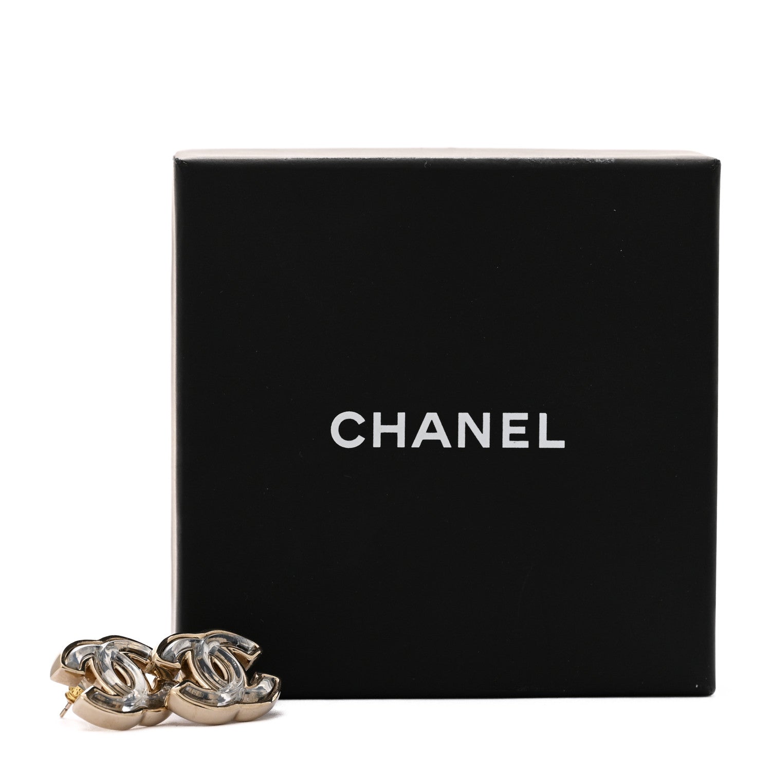 Chanel Metal Transparent Enamel CC Earrings Gold 5 of 5