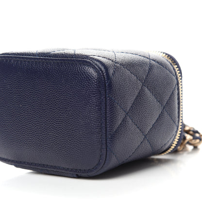 Chanel Caviar Quilted Mini Vanity Case With Chain Navy Blue 10 of 10