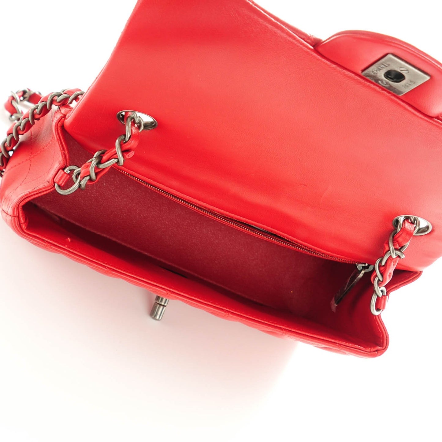 Lambskin Quilted Mini Rectangular Flap Red