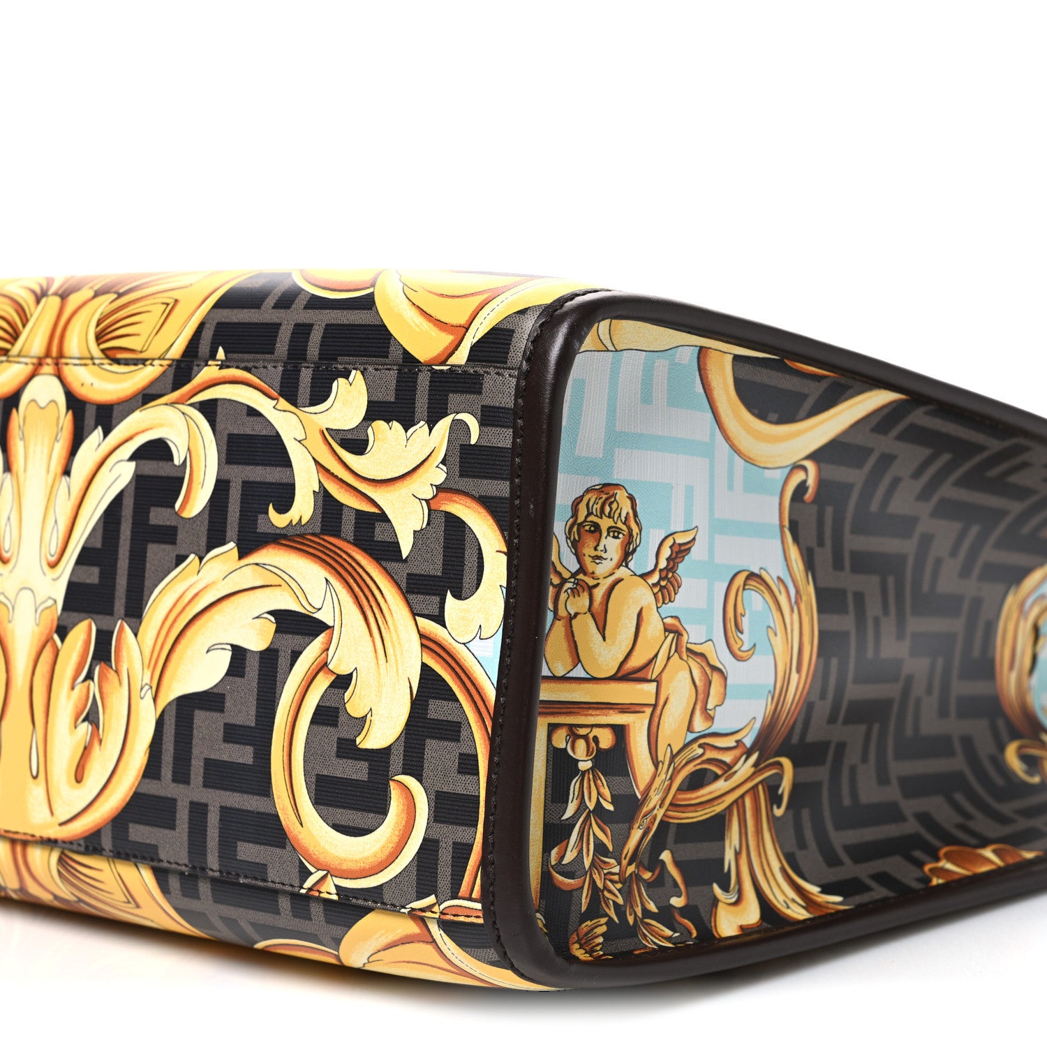 Fendi X VERSACE Calfskin Plexiglass Fendace FF Baroque Print Medium Fendi Sunshine Shopper Tote Gold Multicolor 10 of 10