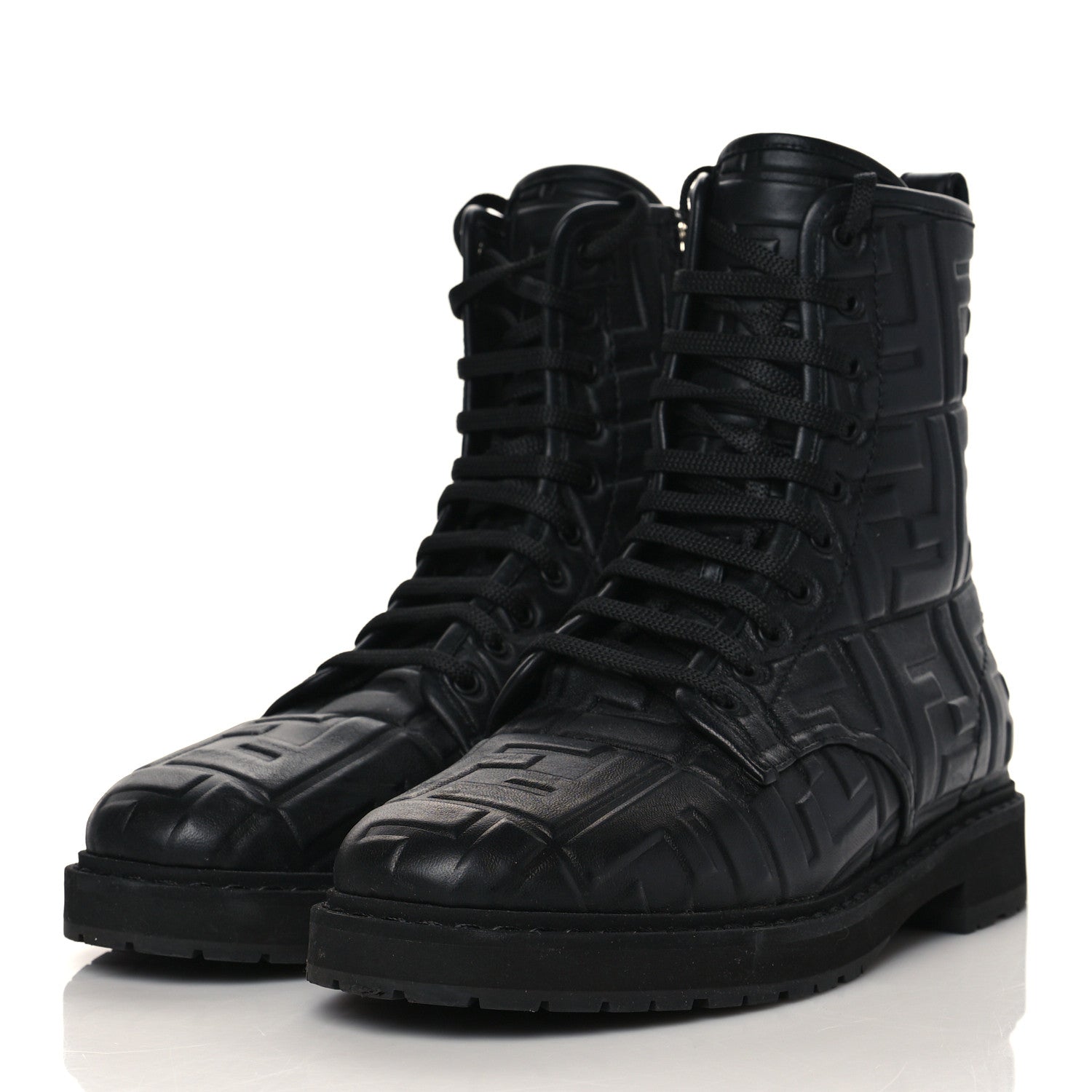 Fendi Nappa FF Embossed Womens Biker Boots 38 Black 3 of 8