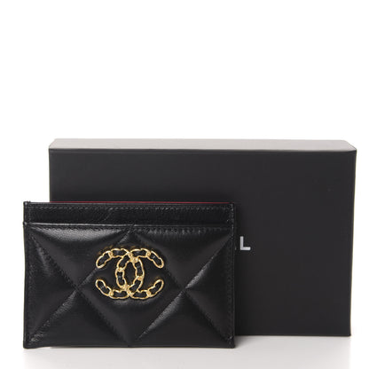 Chanel Shiny Goatskin Quilted Chanel 19 Card Holder Black 9 of 9