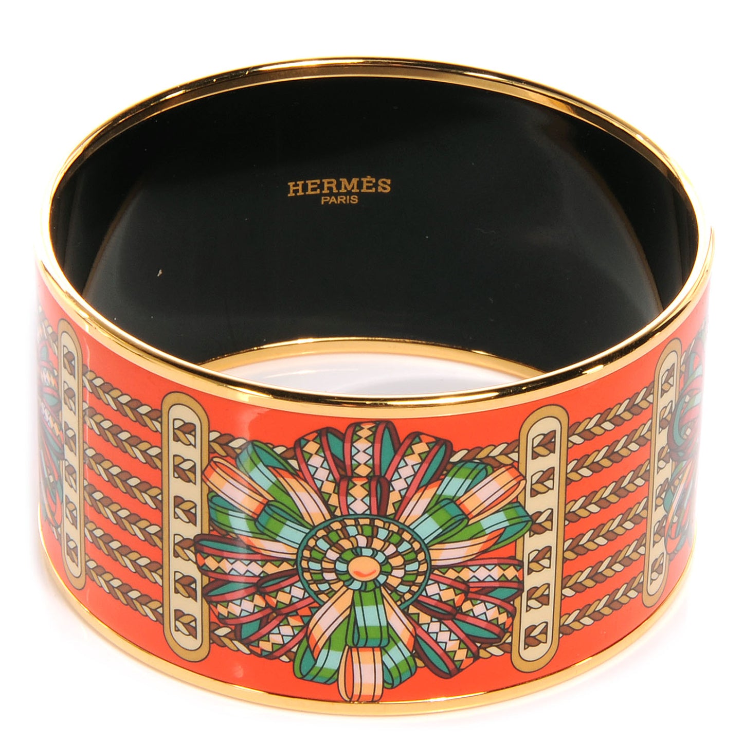 Enamel Printed Rubans de Cheval Extra Wide Bracelet 65 Orange