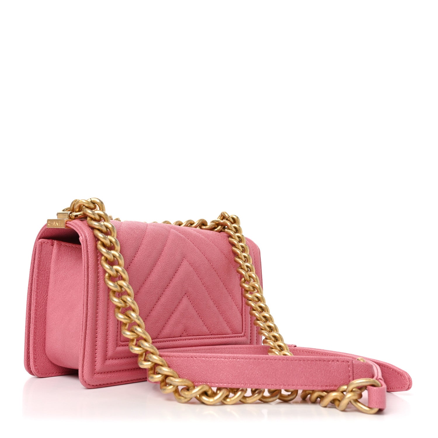 Chanel Caviar Chevron Quilted Small Boy Flap Pink 3 of 11